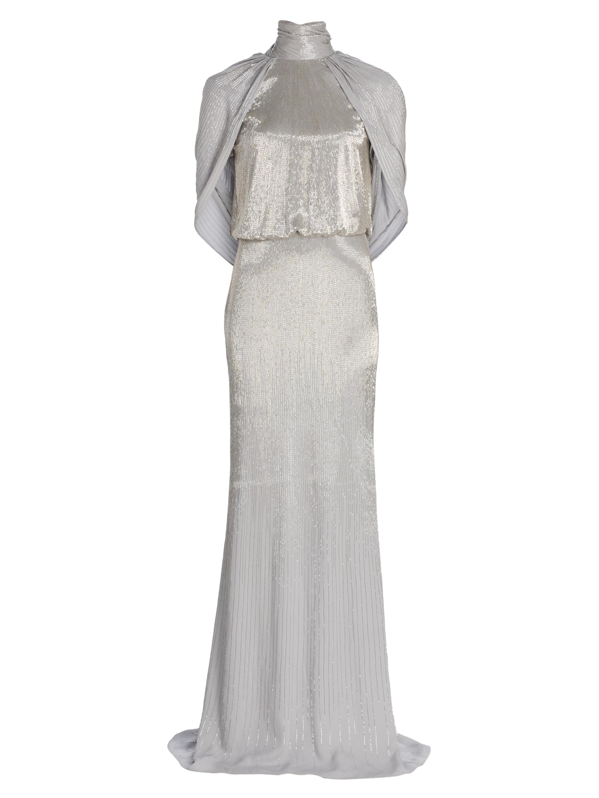 Oscar de La Renta | Bugle Bead Lam Draped Gown