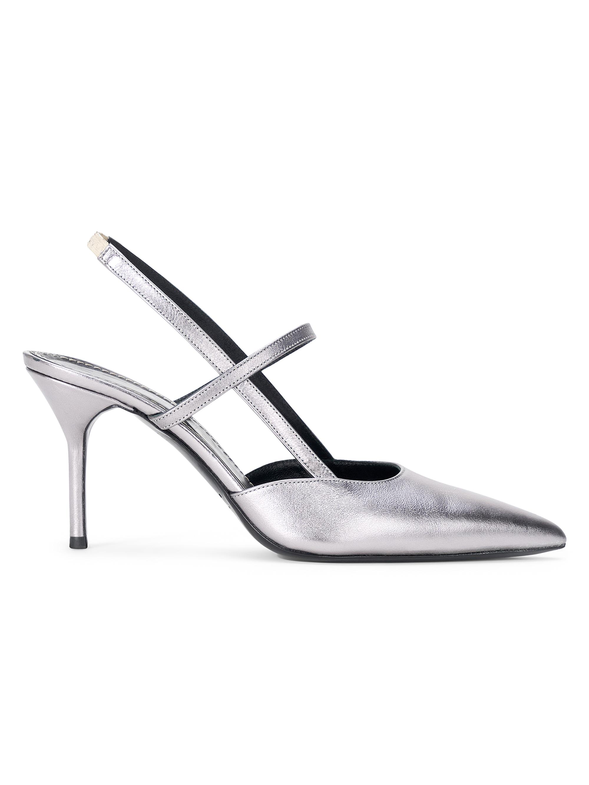 Staud Women's Sebastian 90MM Metallic Leather Slingback Pumps - Pewter