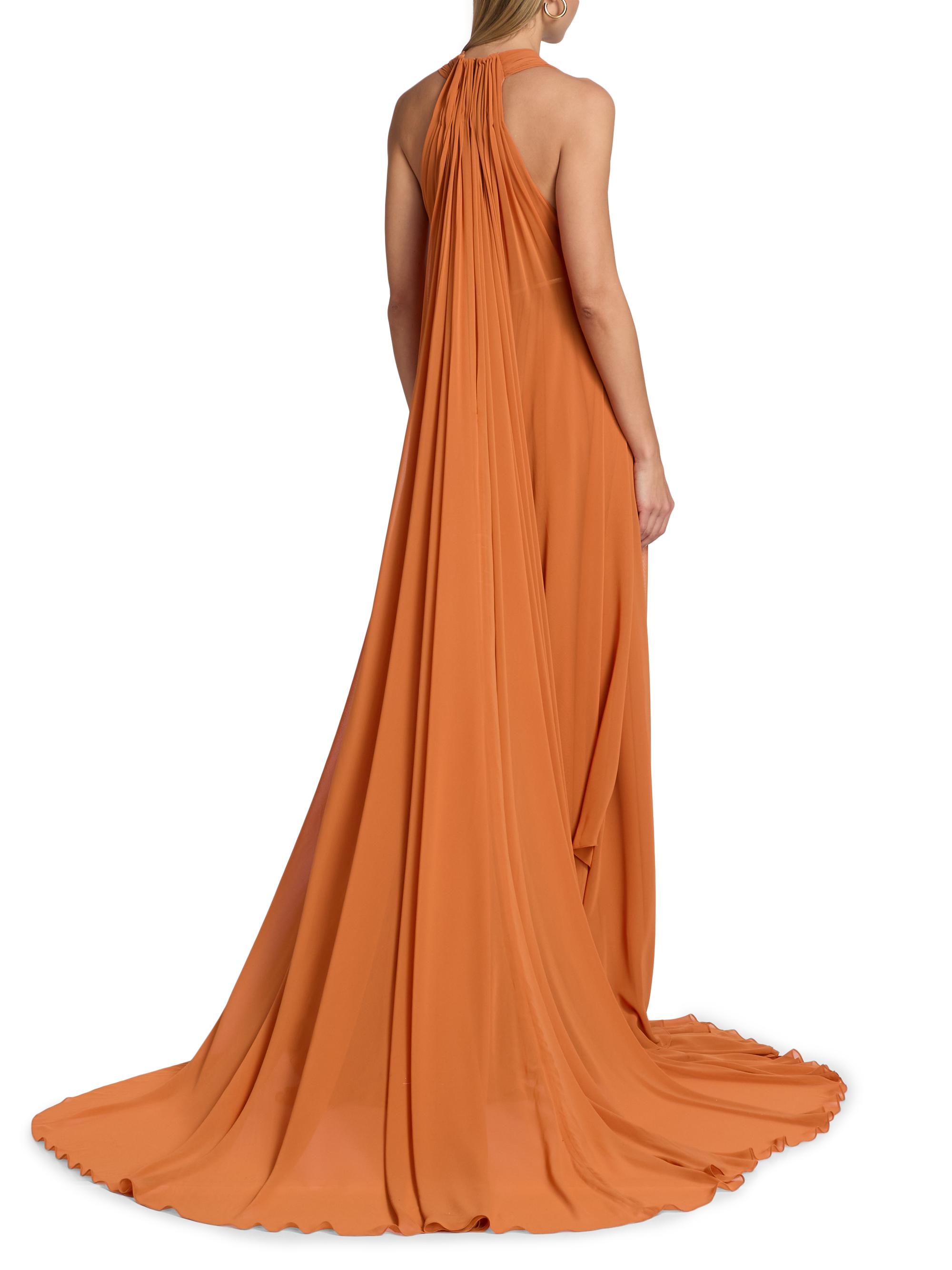 Reem Acra Women's Pleated Chiffon Belted A-Line Gown - Copper Gold