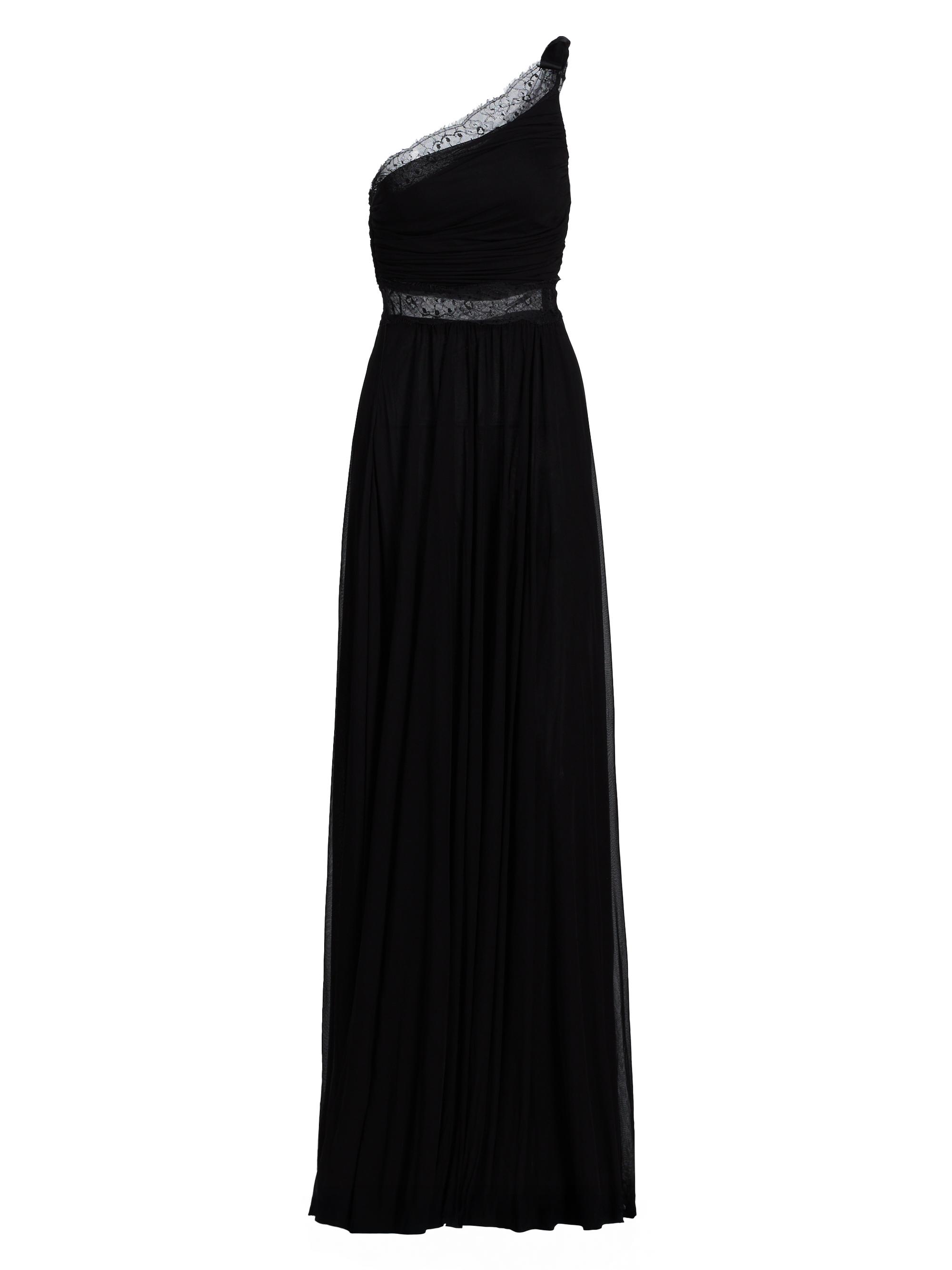 Giambattista Valli Women's One-Shoulder Lace-Trim Ruched Jersey Gown - Black