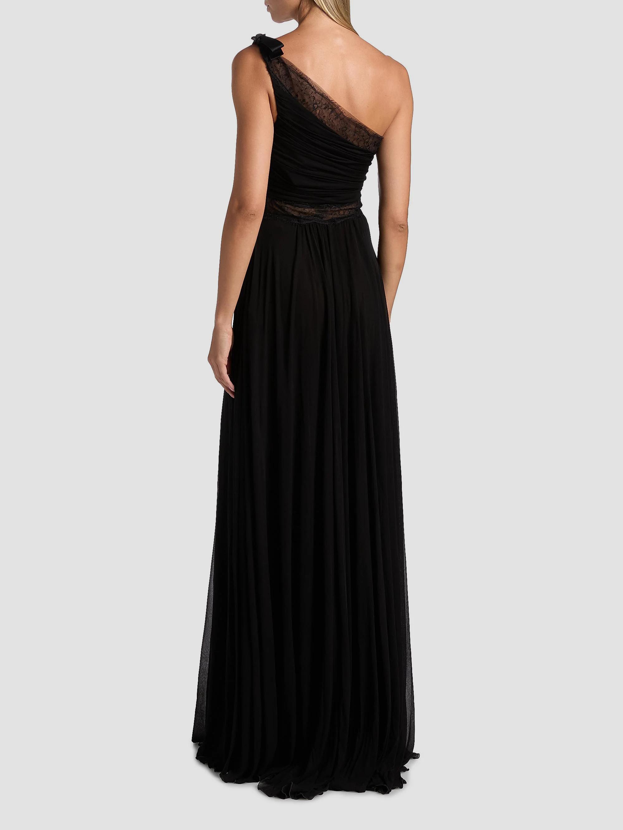 Giambattista Valli One-Shoulder Lace-Trim Ruched Jersey Gown