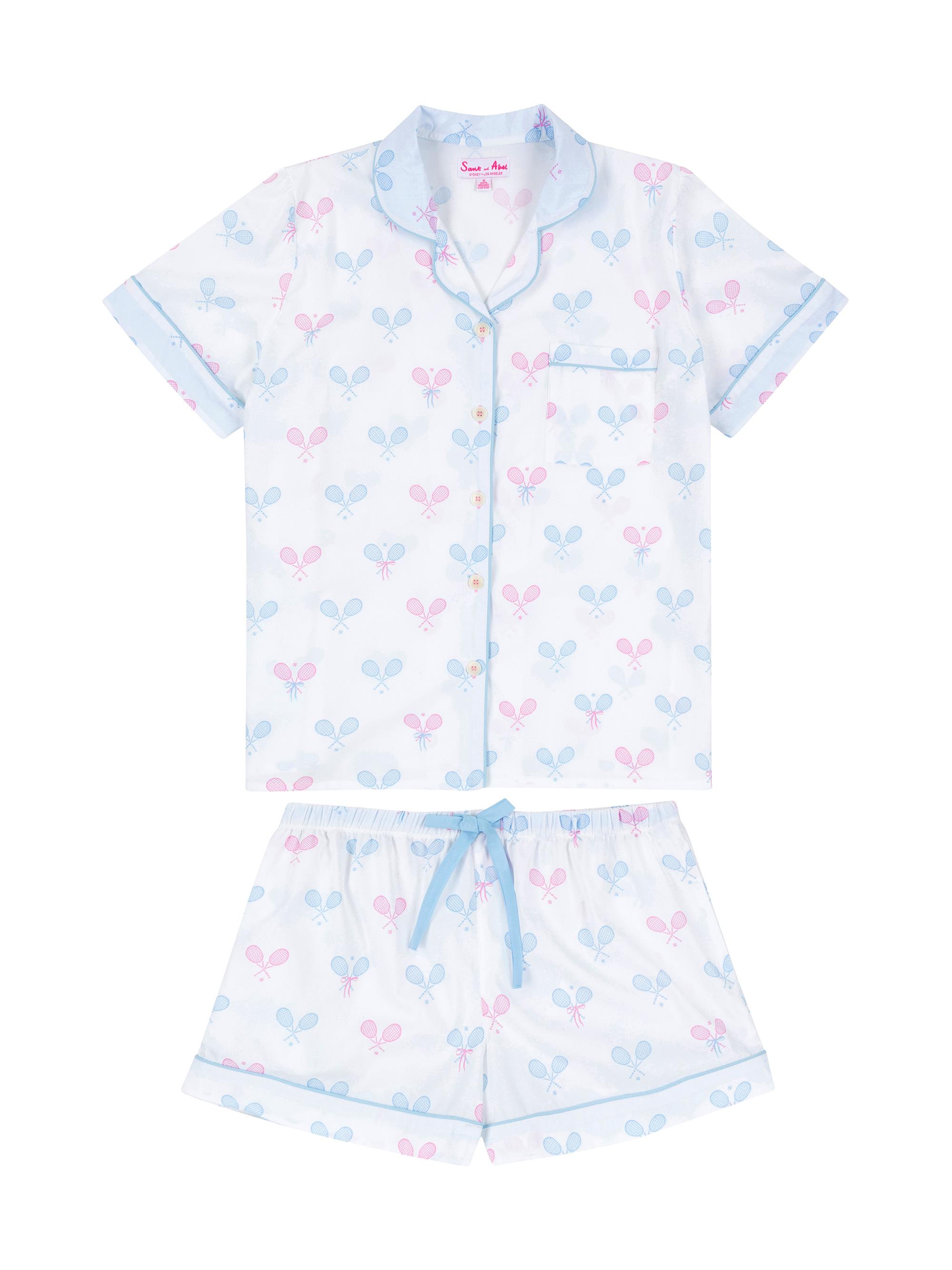 Sant and Abel Women's Tennis Bows Short Pajama Set - Pastel Blue