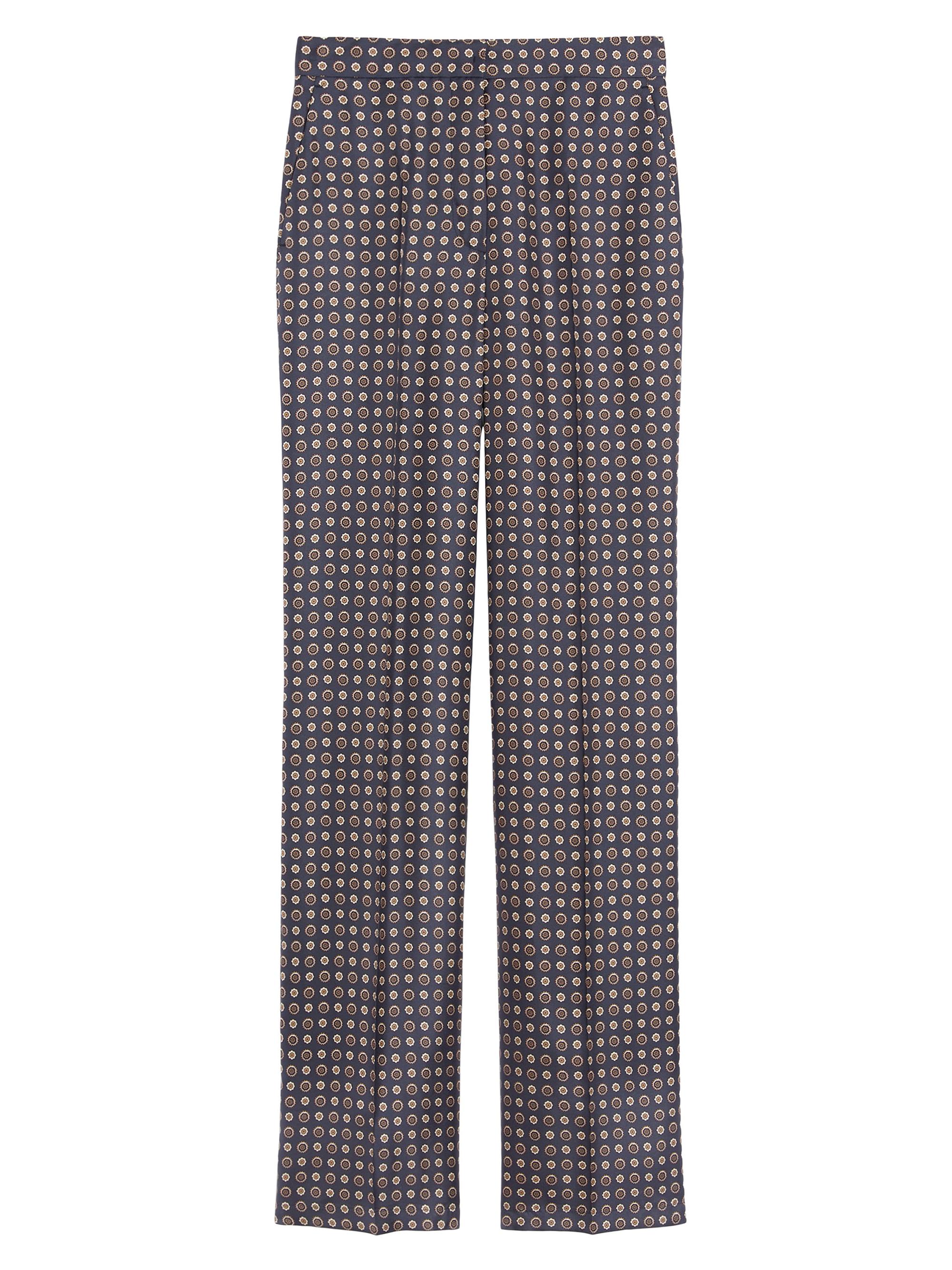 Max Mara Women's Straight Fit Printed Silk Trousers - Navy Necktie Print