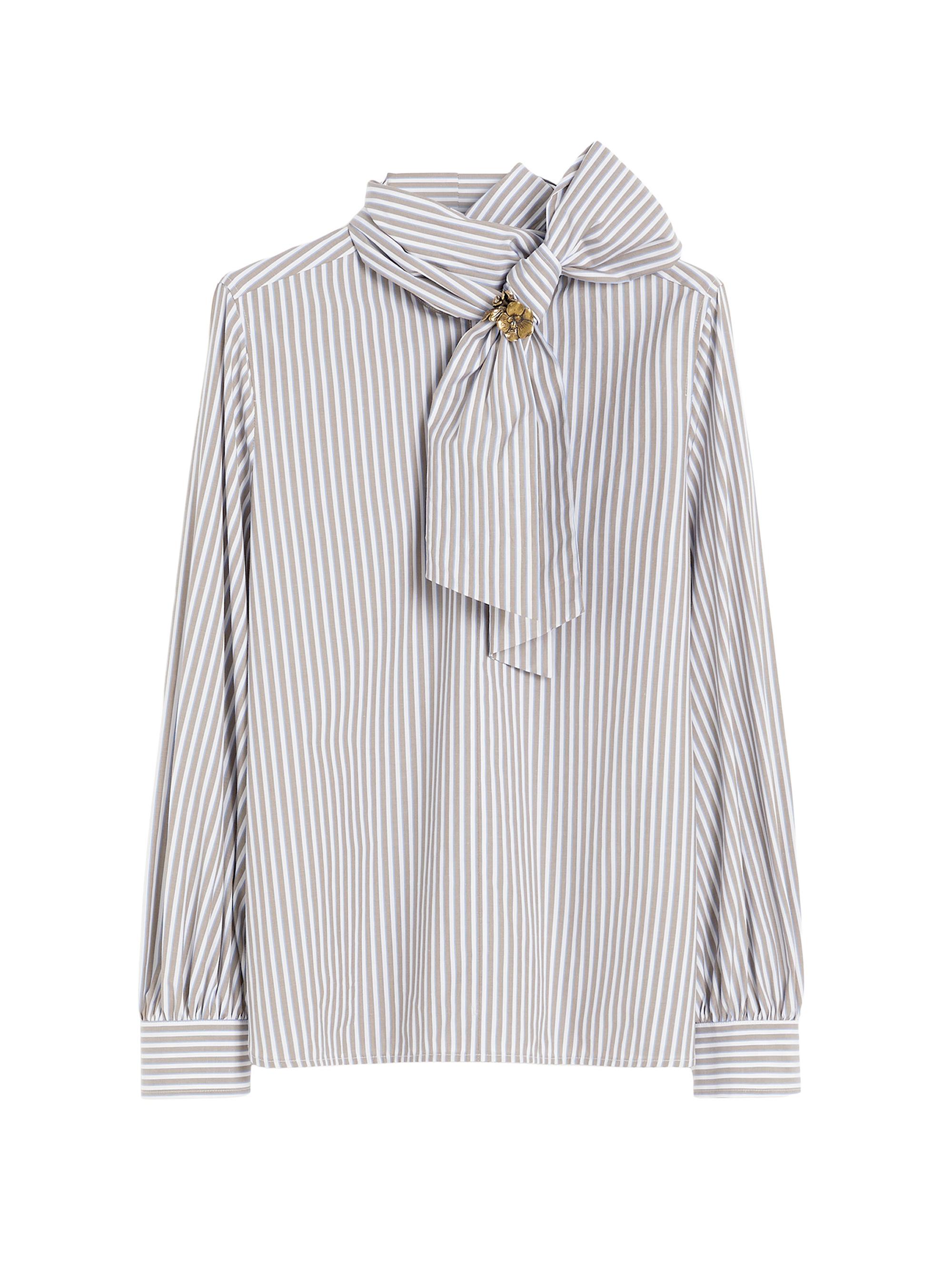 Max Mara Women's Striped Cotton Blouse - Hazelnut Brown Pinstripes