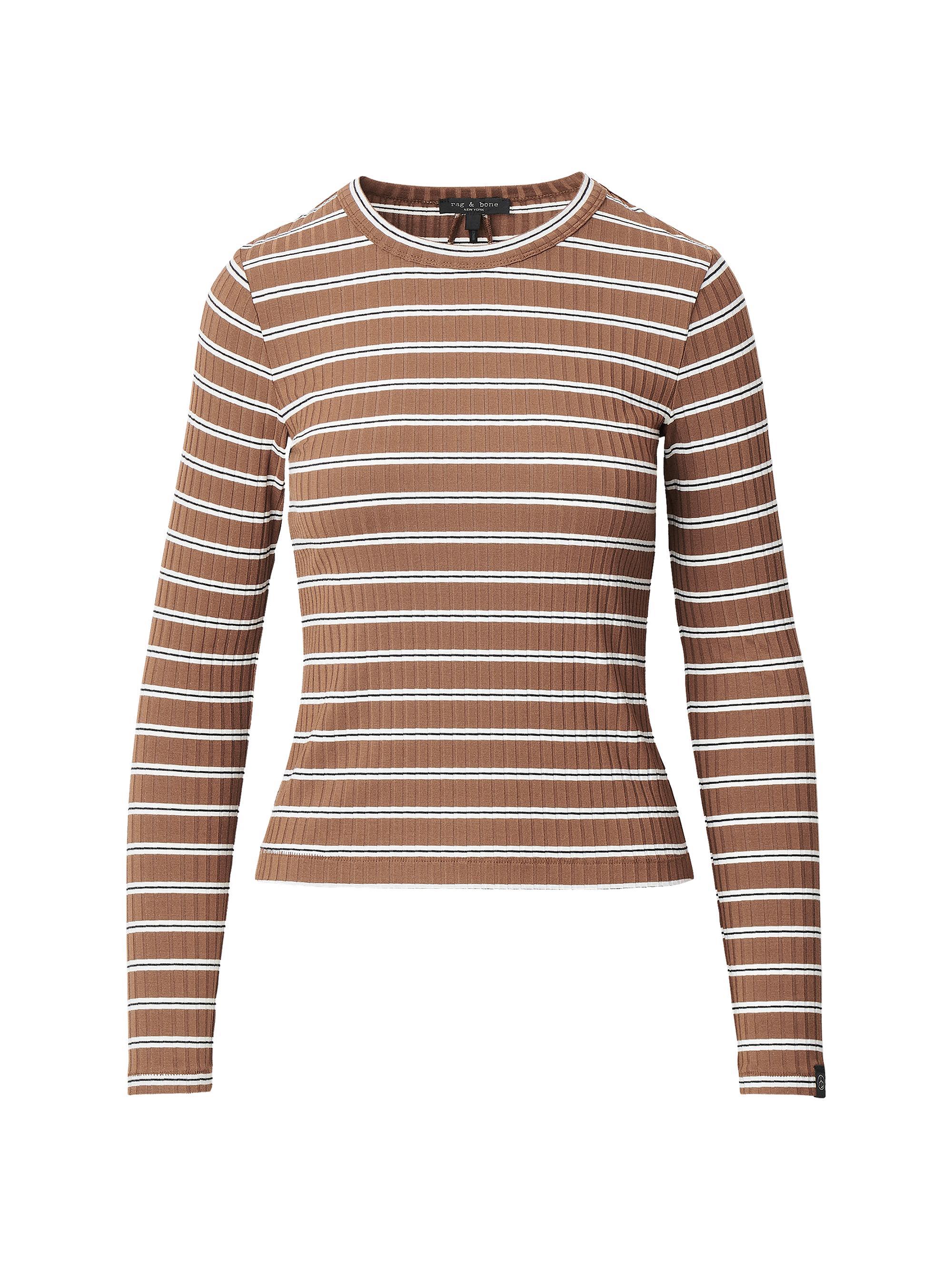 rag & bone Women's Luca Striped Rib-Knit Long-Sleeve Top - Toffee Multi