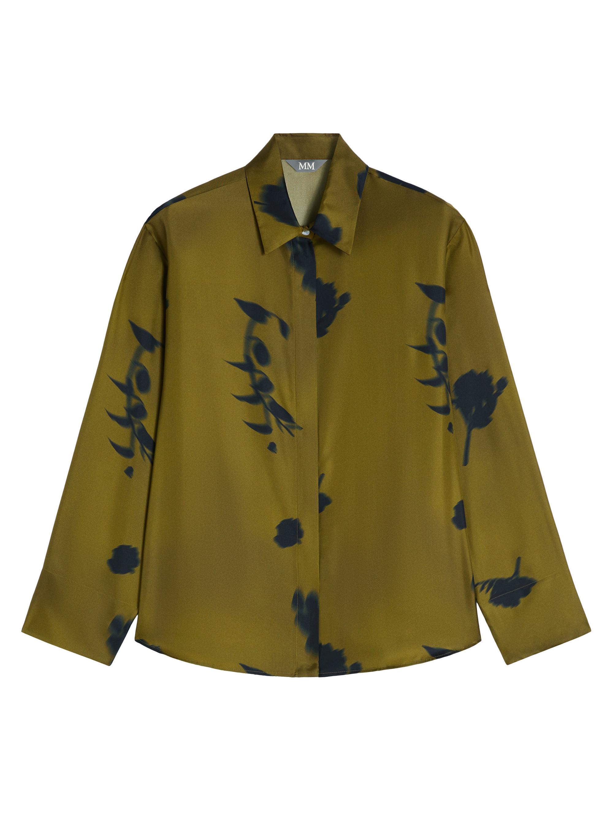 MM Max Mara Women's Printed Silk Twill Shirt - Olive Green Floral Print