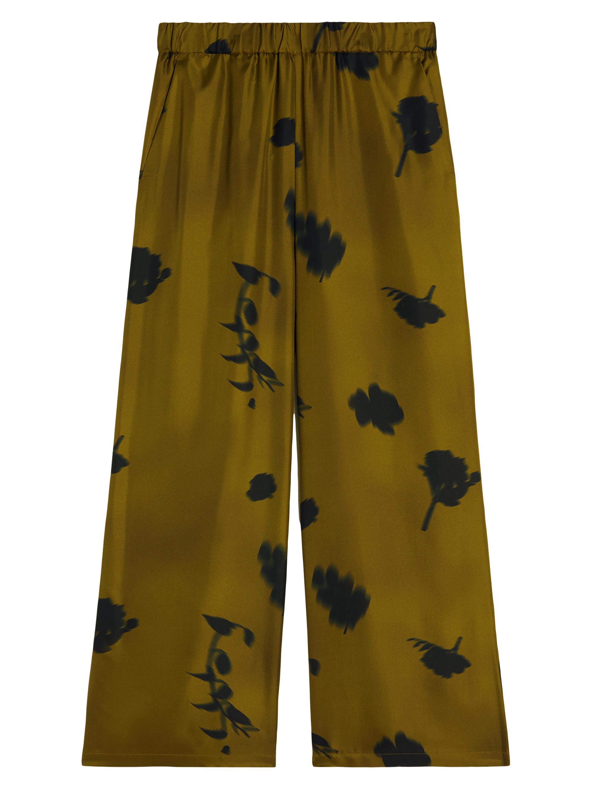 MM Max Mara Women's Printed Silk Twill Trousers - Olive Green Floral Print