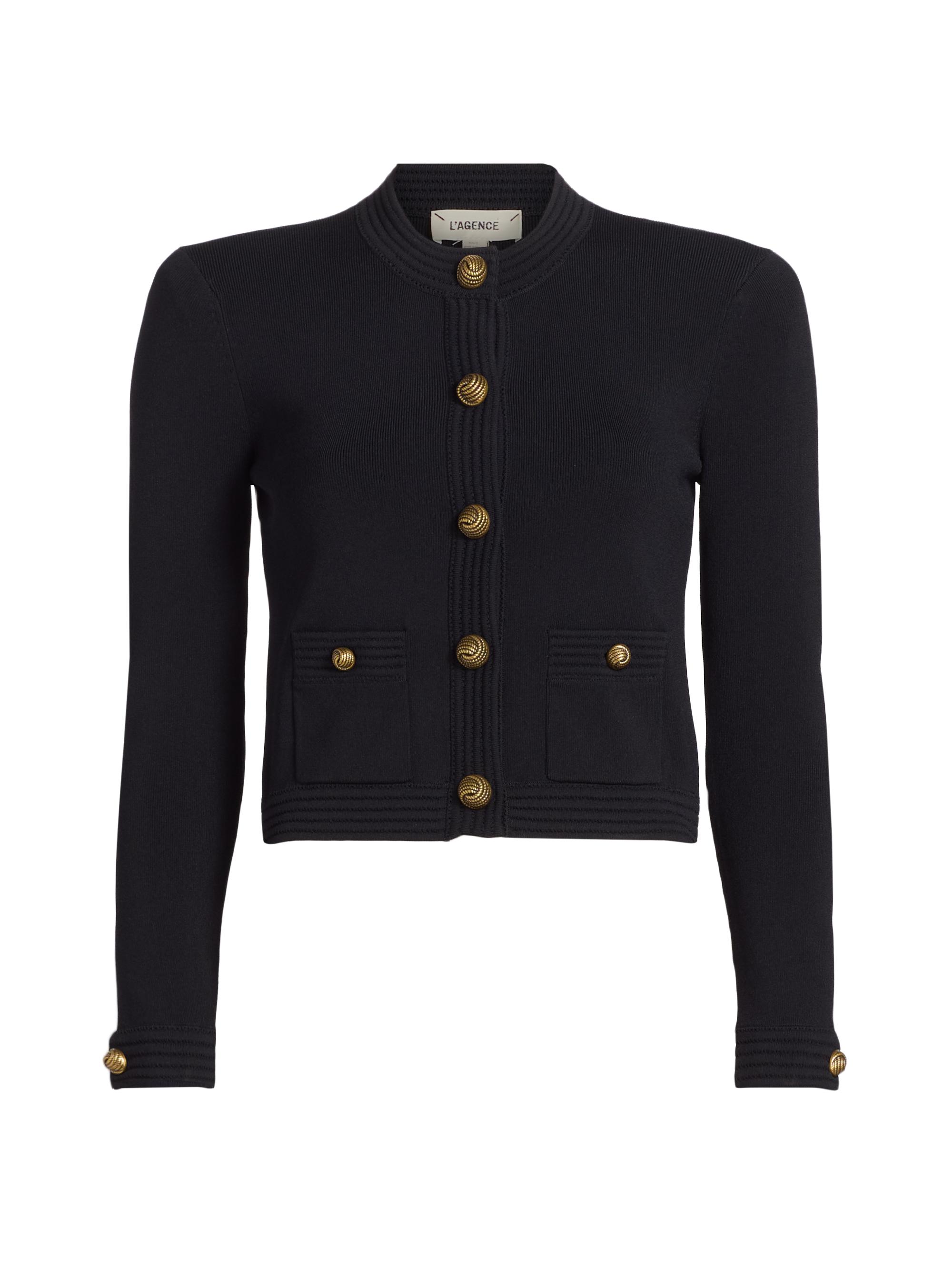 L'AGENCE Women's Patsy Crewneck Crop Cardigan - Black Gold