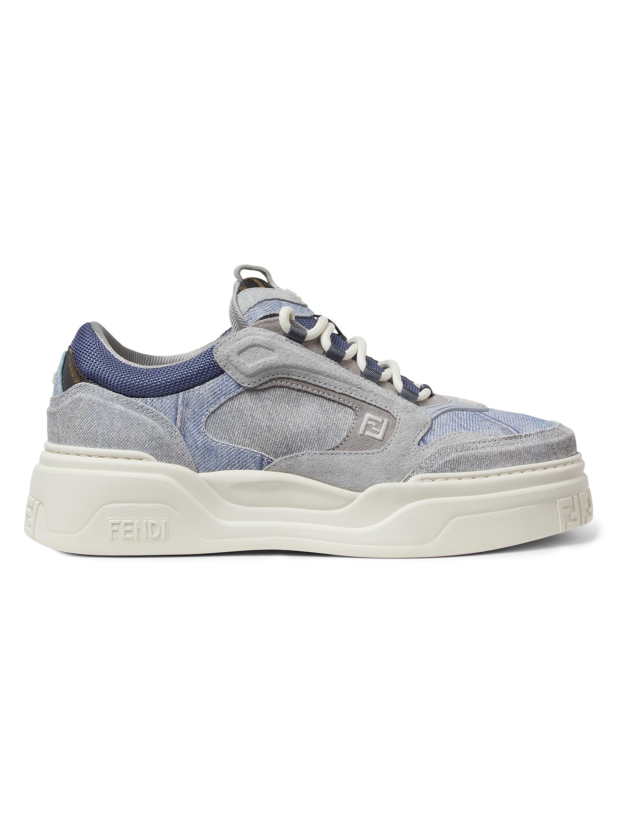 Fendi Men's Force Denim-Printed Leather Low-Top Sneakers - Blue Denim