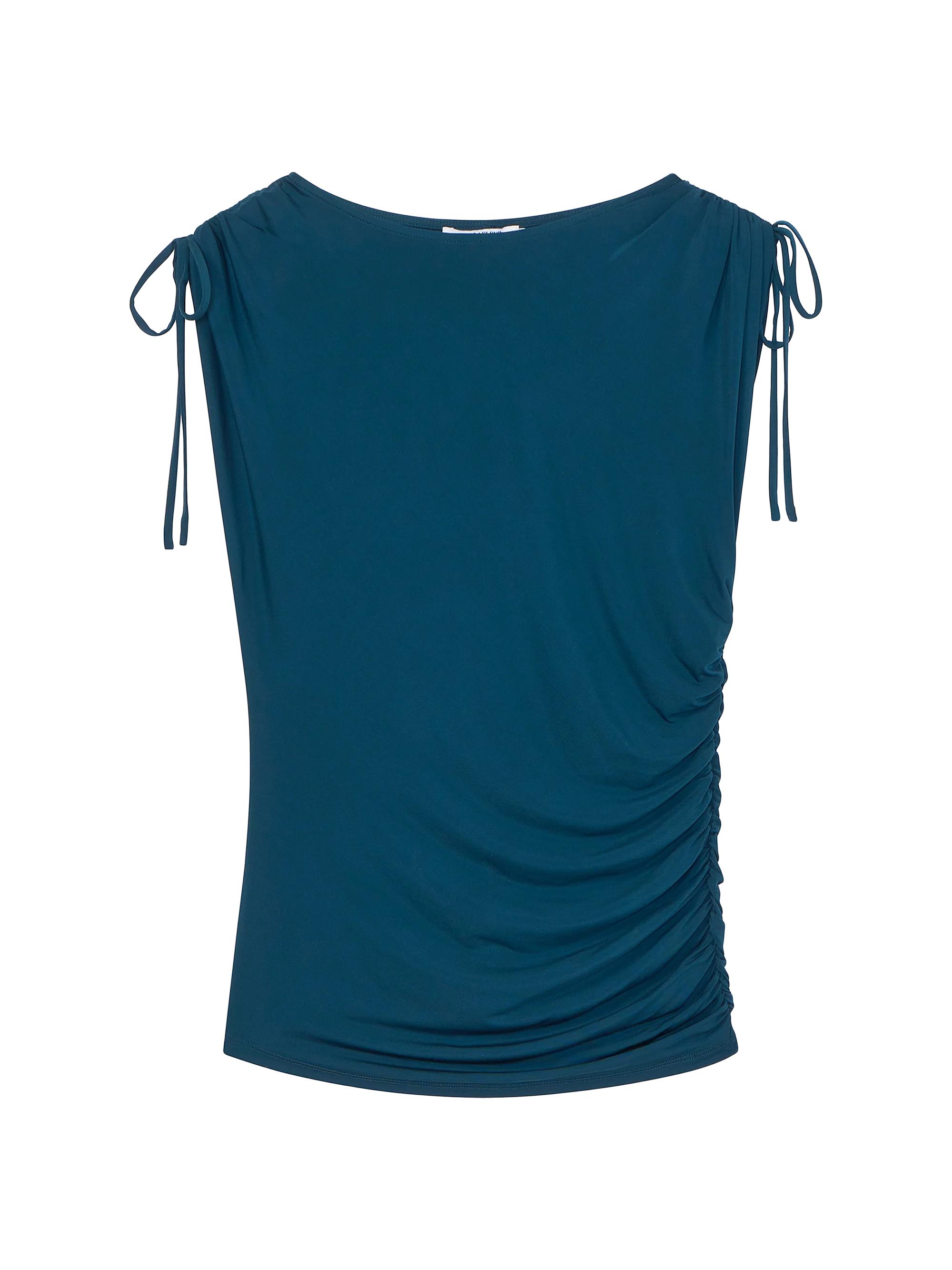 M.M.LaFleur Women's Dotty Cinch Sleeve Top Light Jersey - Moroccan Blue