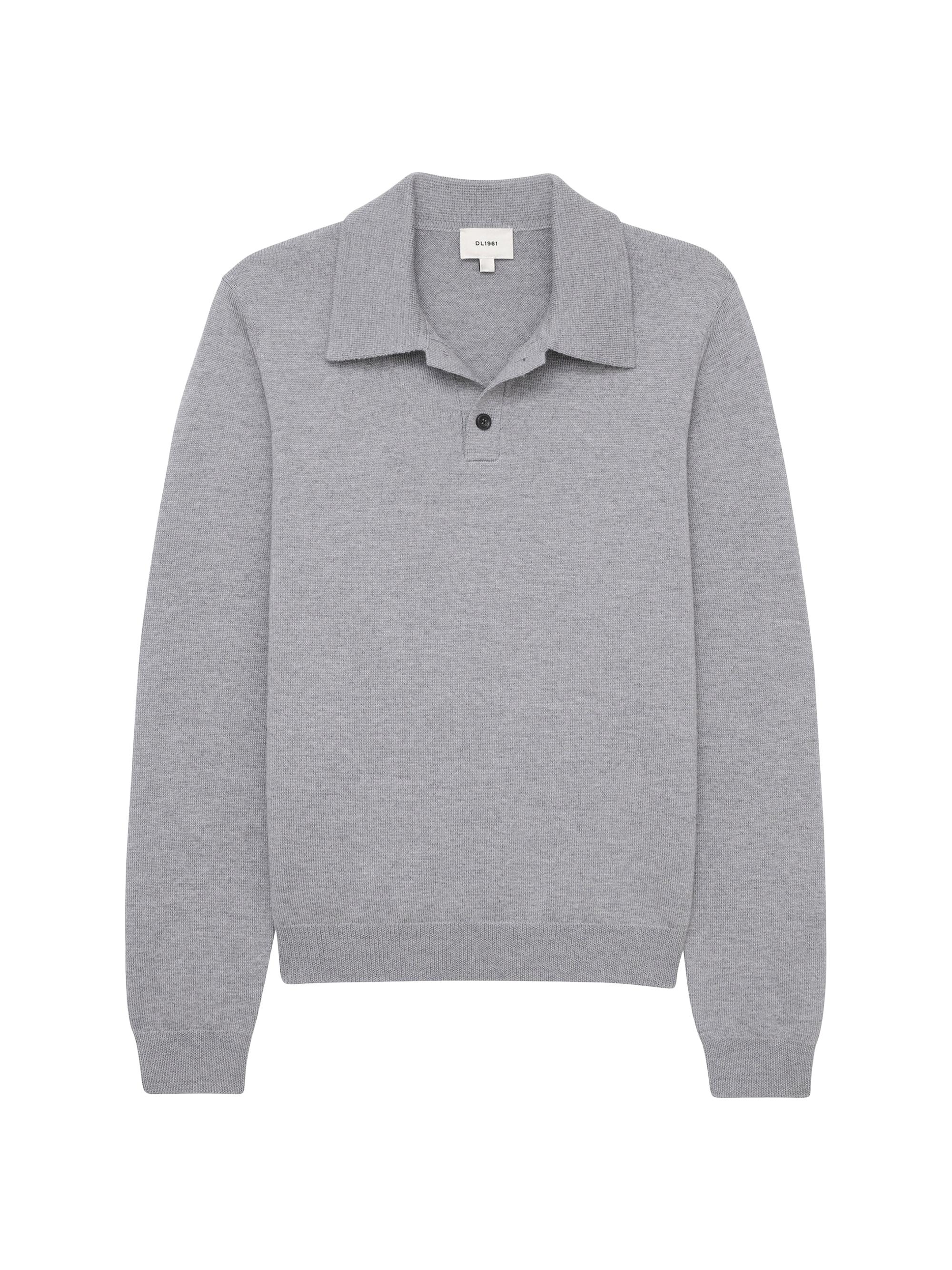 DL1961 Men's Knit Long Sleeve Polo Shirt - Grey Melange