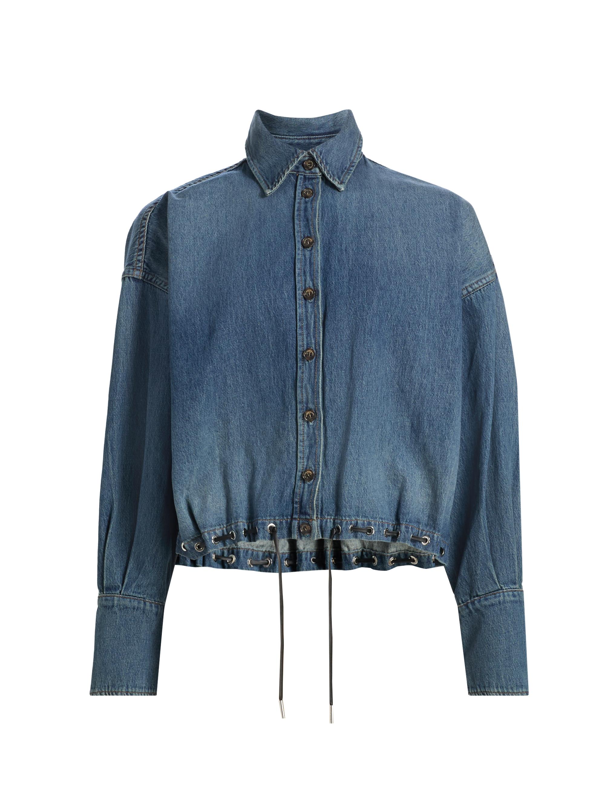 Brandon Maxwell Women's Leland Denim Eyelet Shirt - Dakota Wash