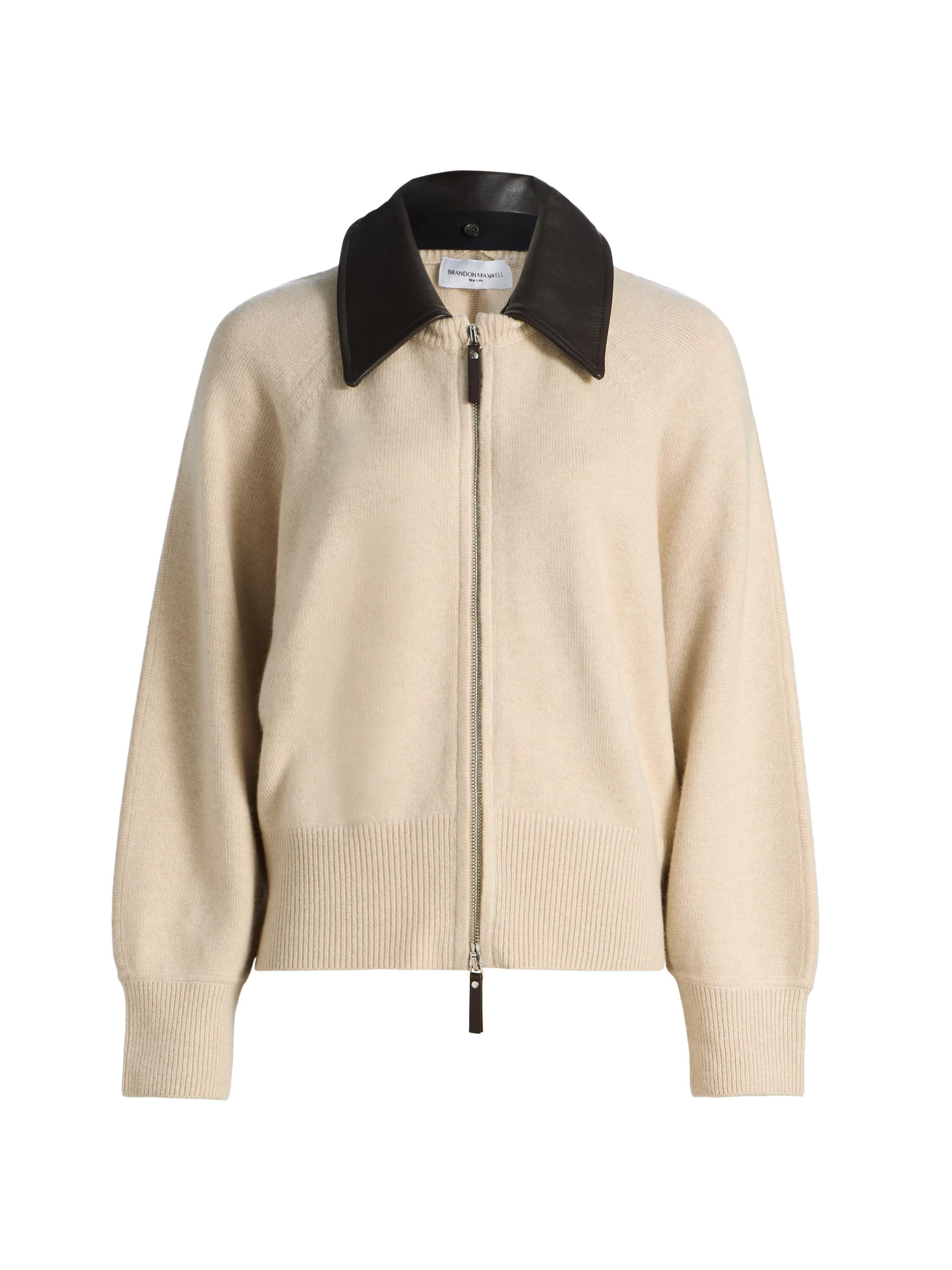 Brandon Maxwell Women's Conrad Rib-Knit Cashmere Jacket - Oatmeal Brown