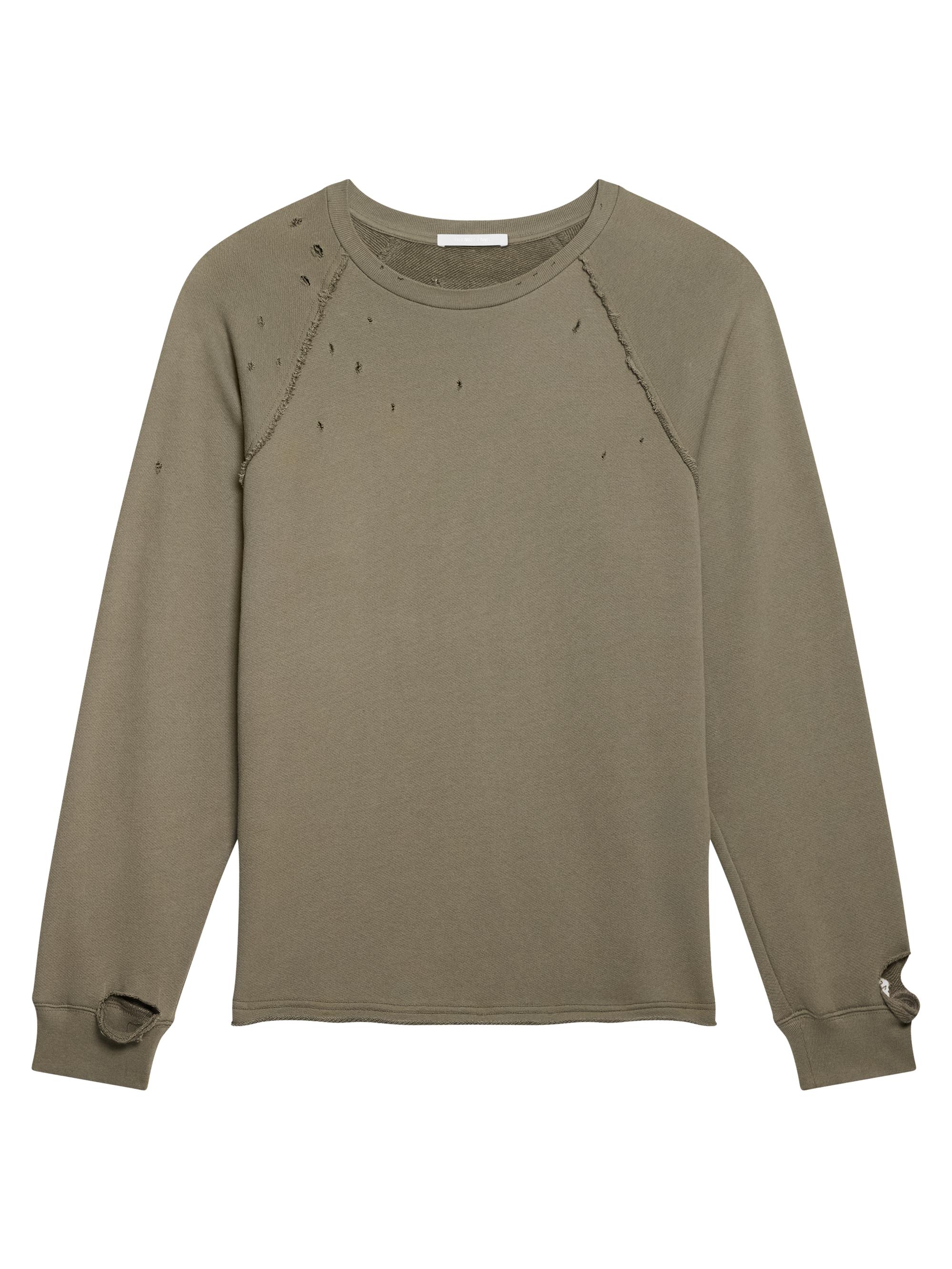 Helmut Lang Men's Destroyed Terry Cotton Crewneck Sweatshirt - Sage Dust