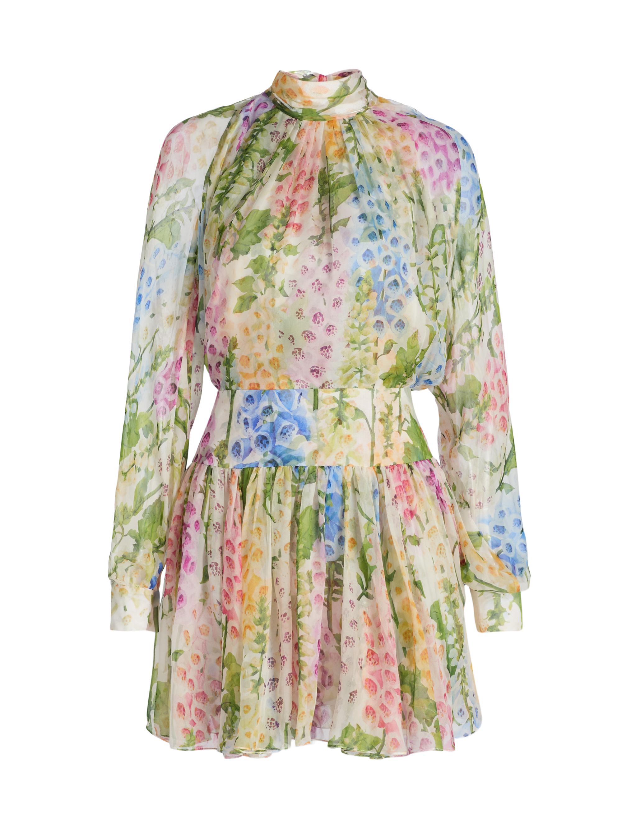 Oscar de la Renta Women's Sheer Foxgloves Silk Chiffon Long-Sleeve Minidress - White Multi