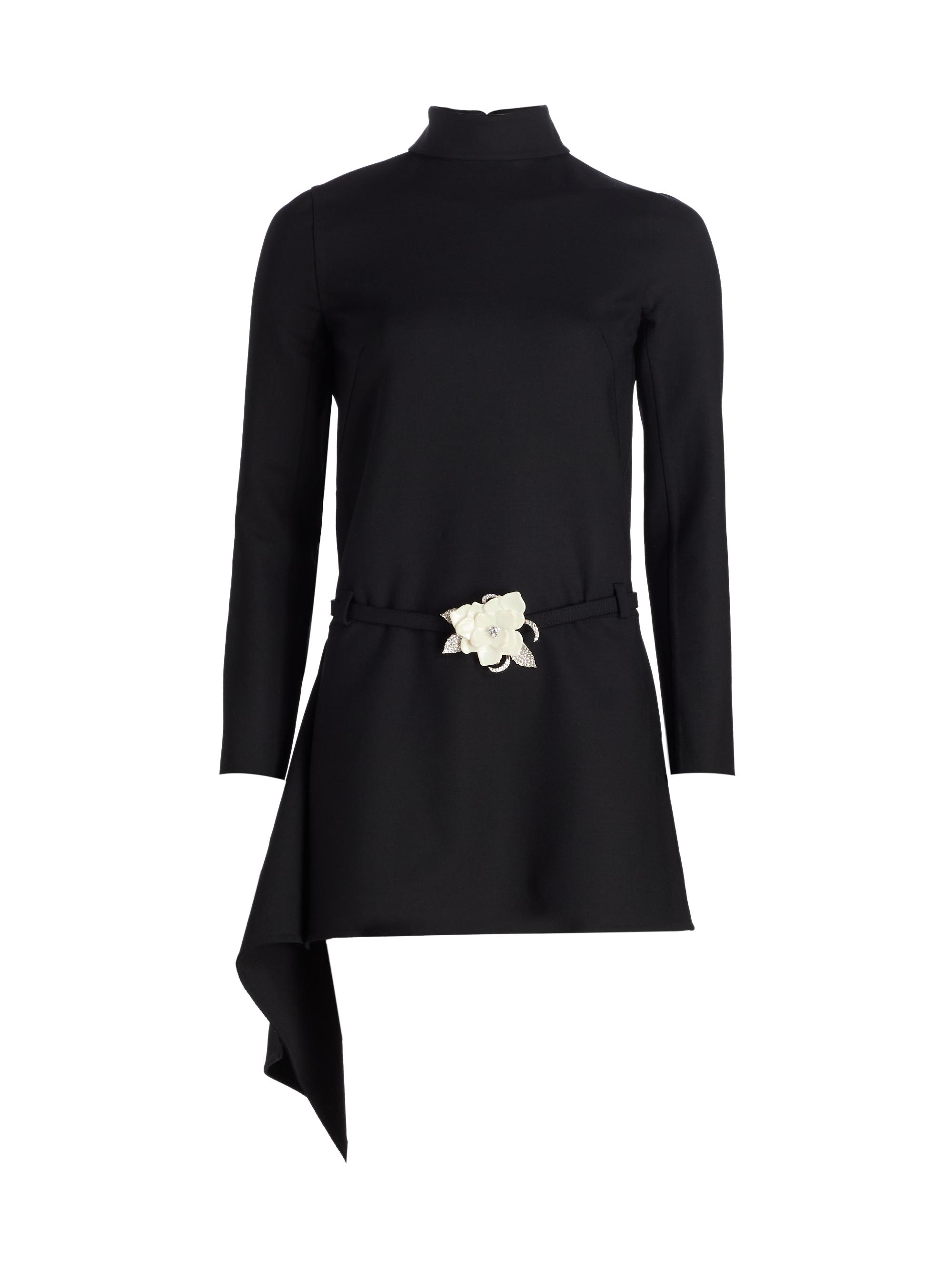 Oscar de la Renta Women's Crystal-Embellished Flower Belt Minidress - Black