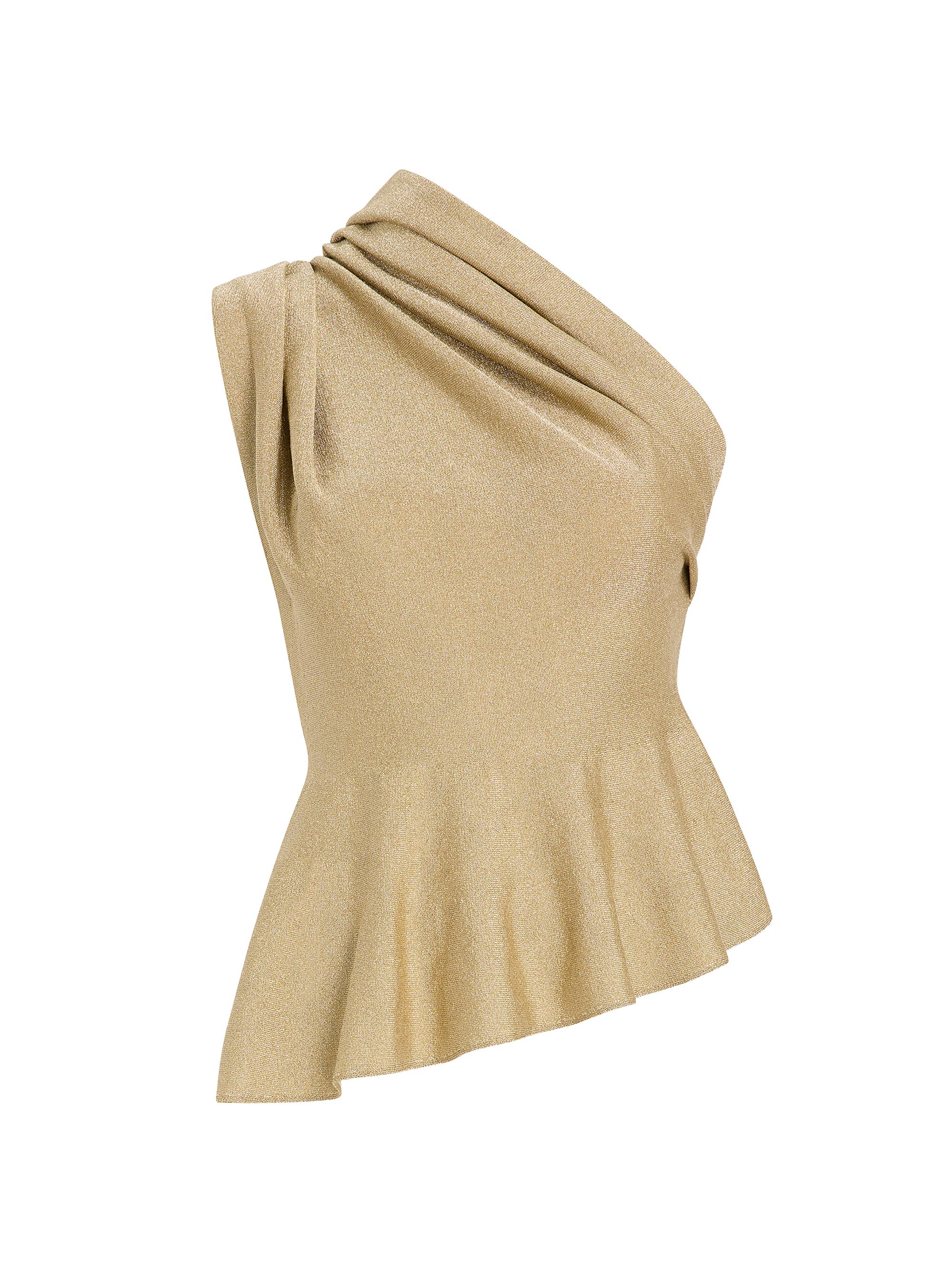 Khaite Women's Aimee Metallic One-Shoulder Peplum Top - Gold