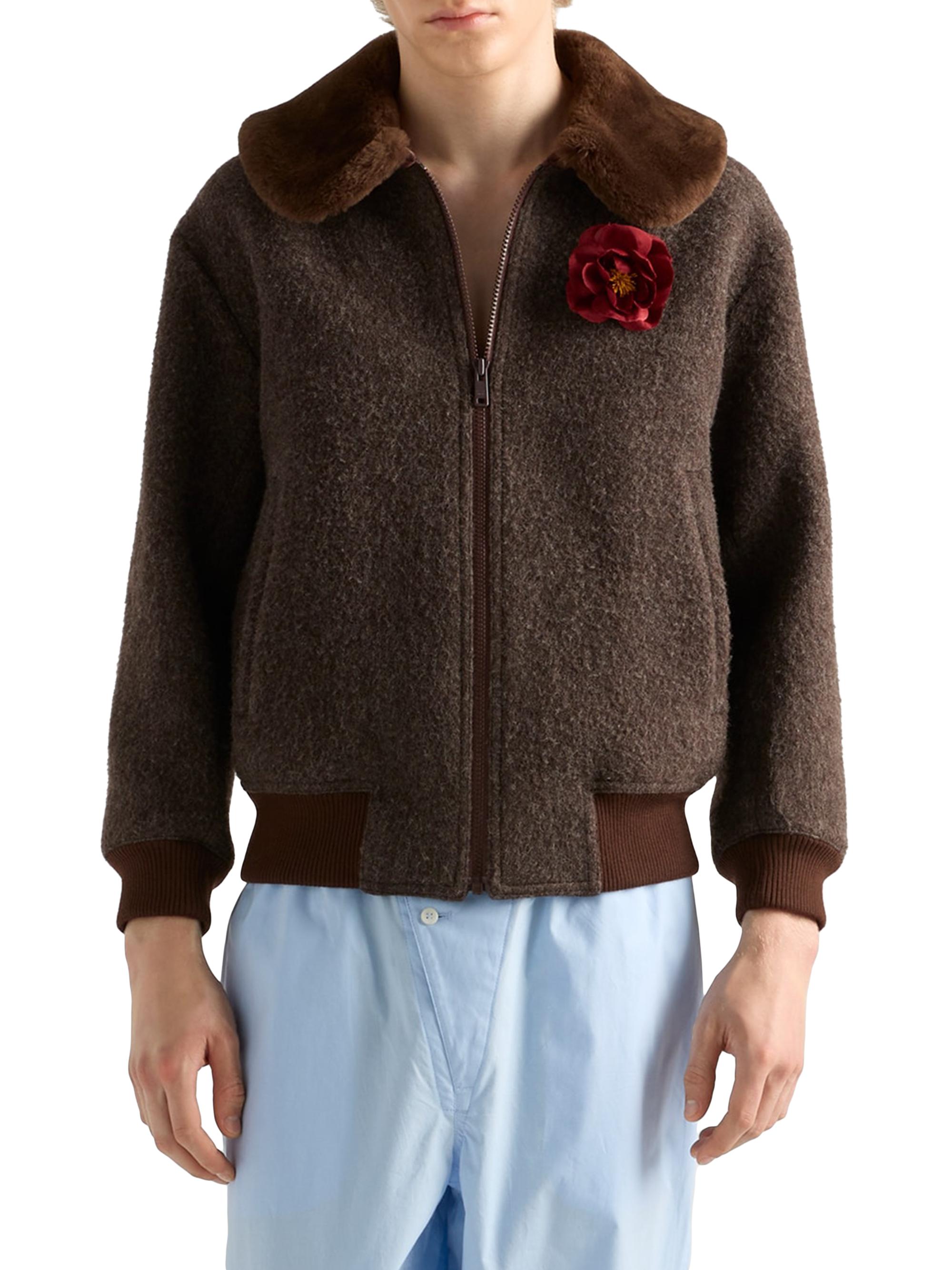 Prada Wool Blouson Jacket with Shearling Collar | Saks Fifth Avenue