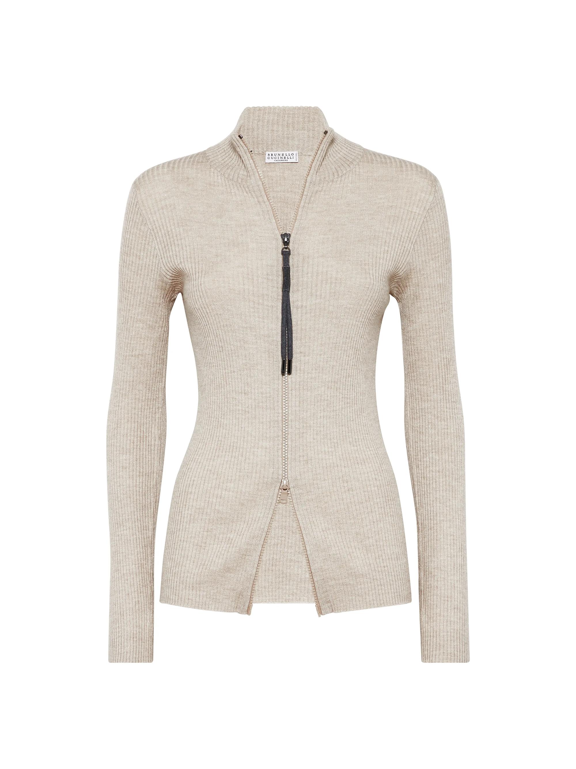 Brunello Cucinelli Women's Sparkling Cashmere and Silk Lightweight Ribbed Cardigan - Desert