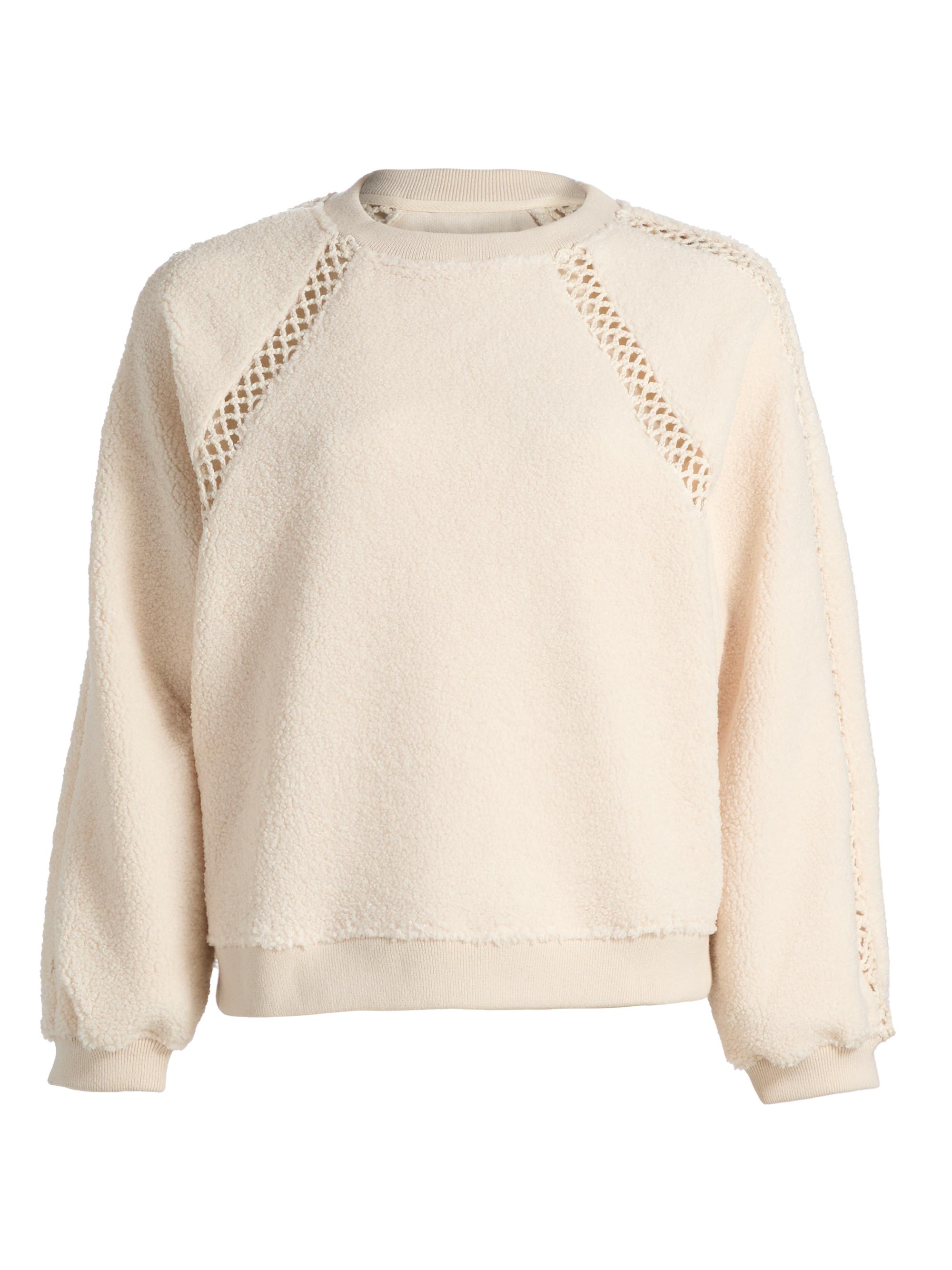 ba & sh Women's Sweet Open-Knit Bouclette Crewneck Sweatshirt - Ecru