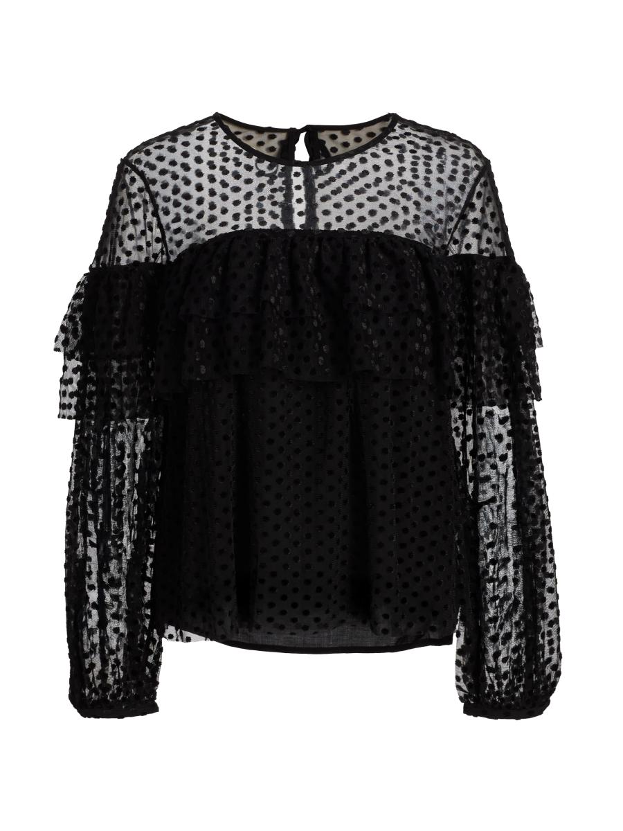 Ba&sh Women's Raff Sheer Swiss Dot Ruffle Blouse In Black