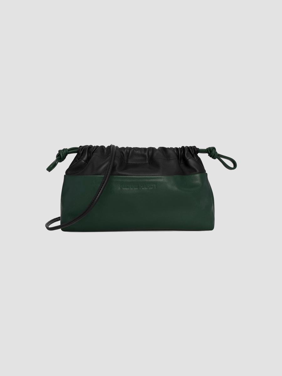 Pierre Hardy Women's Twin Colorblocked Leather Drawstring Clutch In Dark Green Black