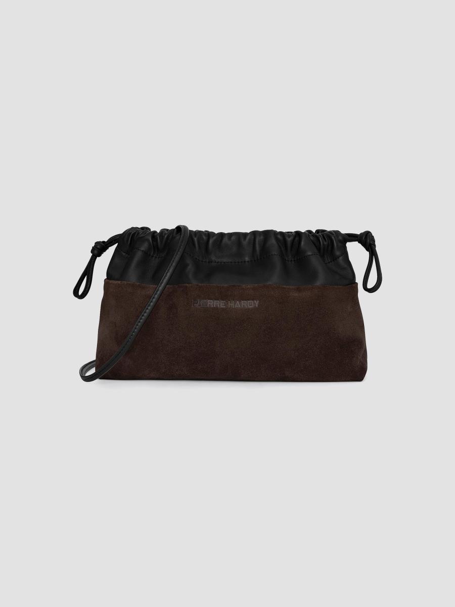 Pierre Hardy Women's Twin Colorblocked Suede & Leather Drawstring Clutch In Dark Brown Black