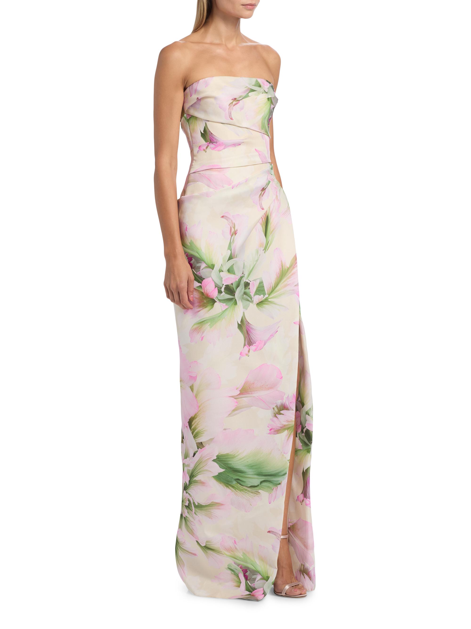 Monique Lhuillier Women's Floral Mikado Strapless Gown - Carnation Multi | Thumbnail 4