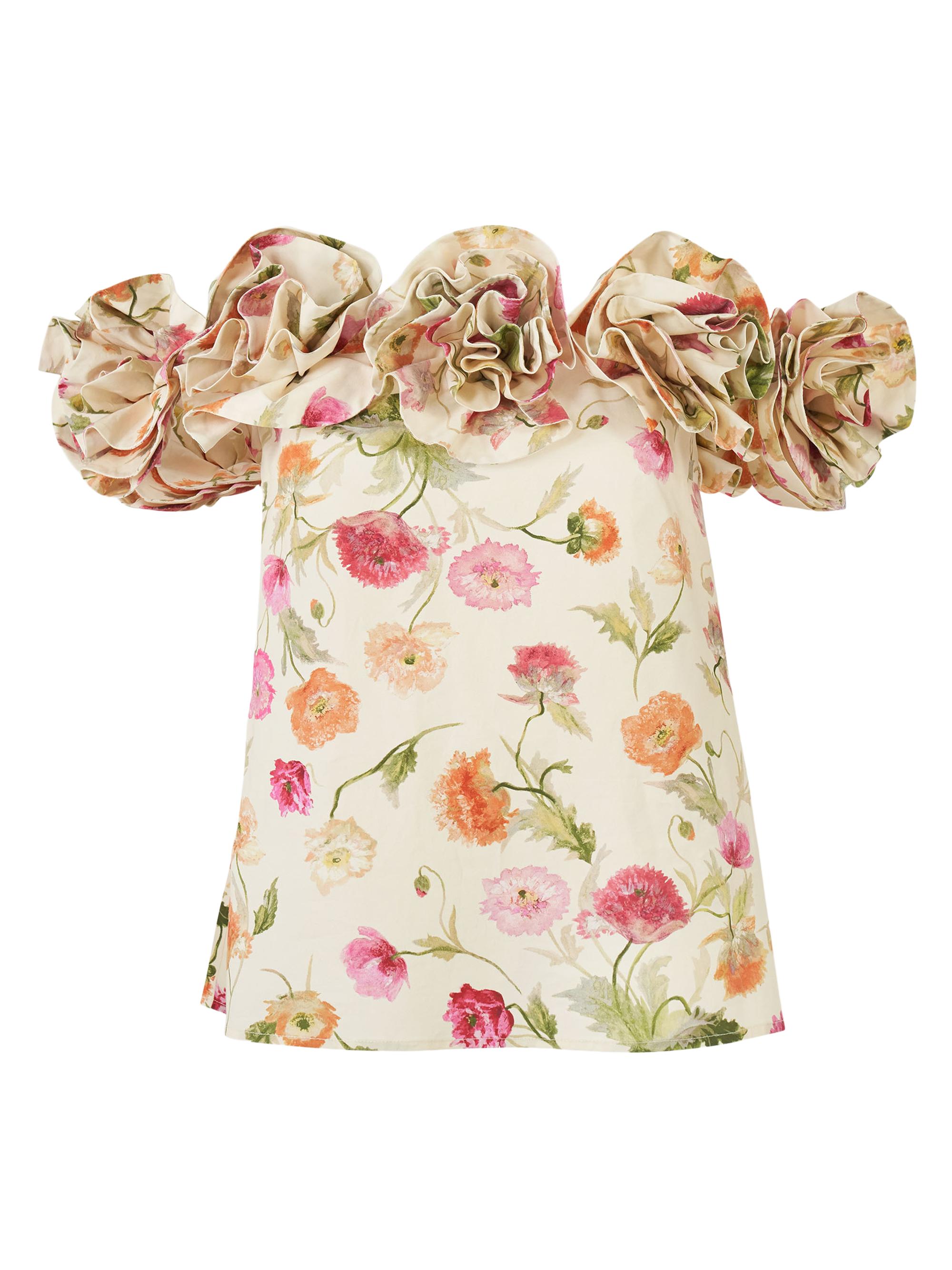 Carolina Herrera Women's Floral Stretch-Cotton Off-The-Shoulder Top - Almond Multi