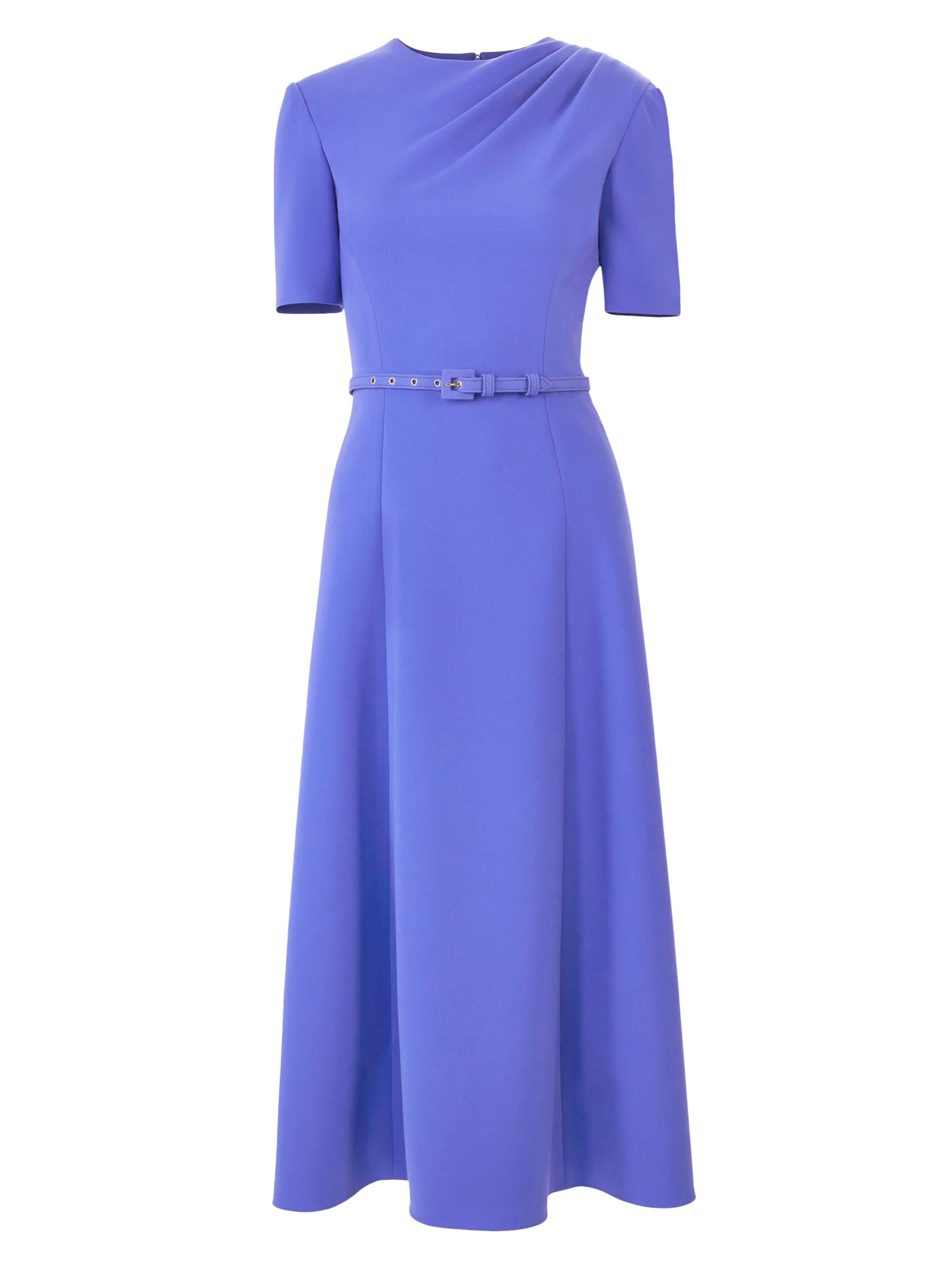 Carolina Herrera Women's Draped-Shoulder Belted Midi-Dress - Bluebell