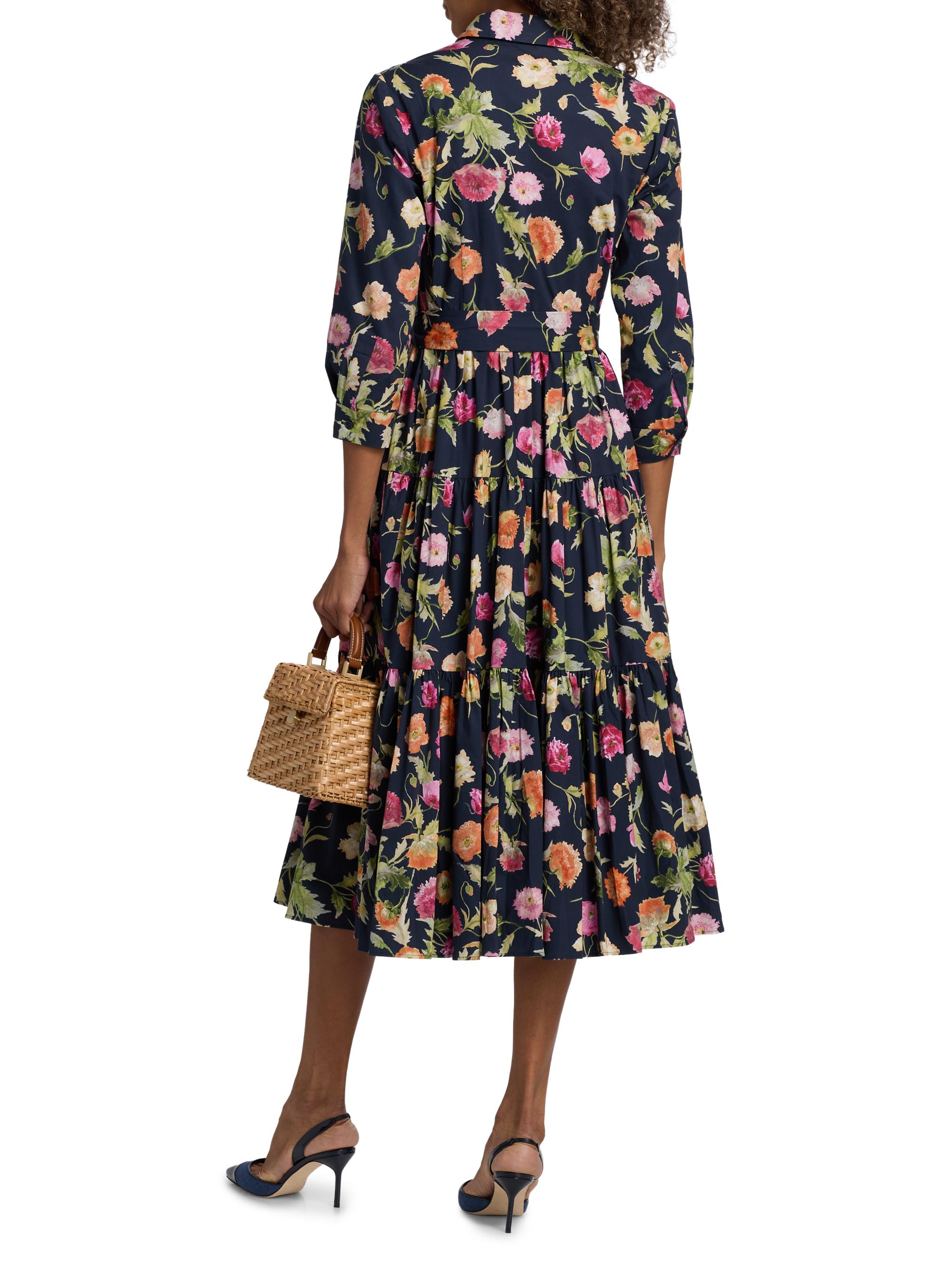Carolina Herrera Poppy-Print Tiered Midi-Shirtdress | Saks Fifth