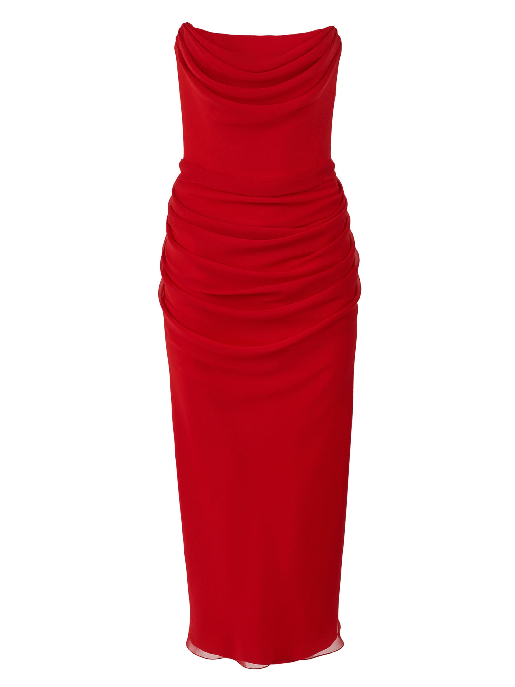 Carolina Herrera Women's Draped Silk Strapless Cocktail Dress - Herrera Red
