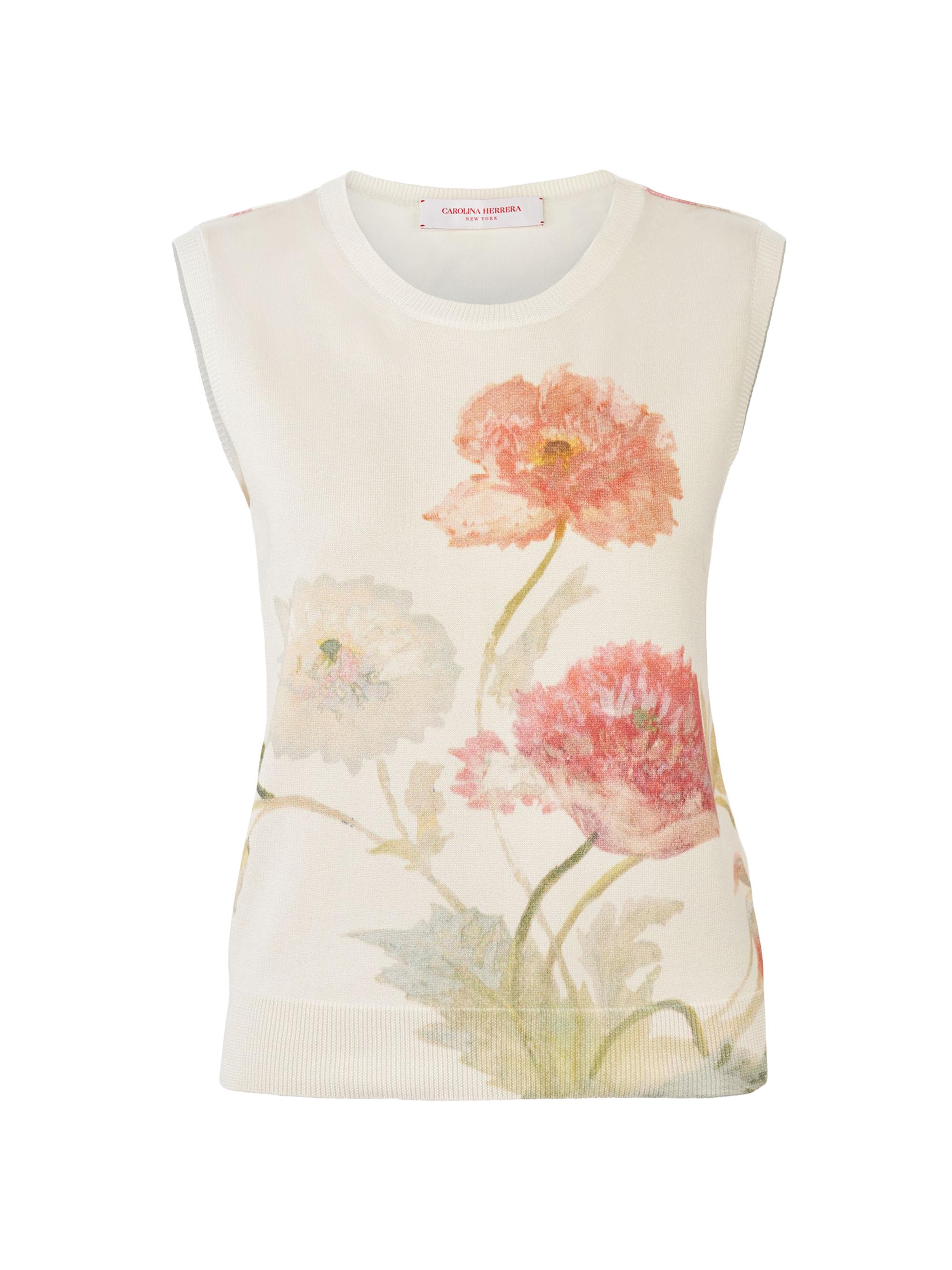 Carolina Herrera Women's Floral Silk-Cotton Tank - Almond Multi