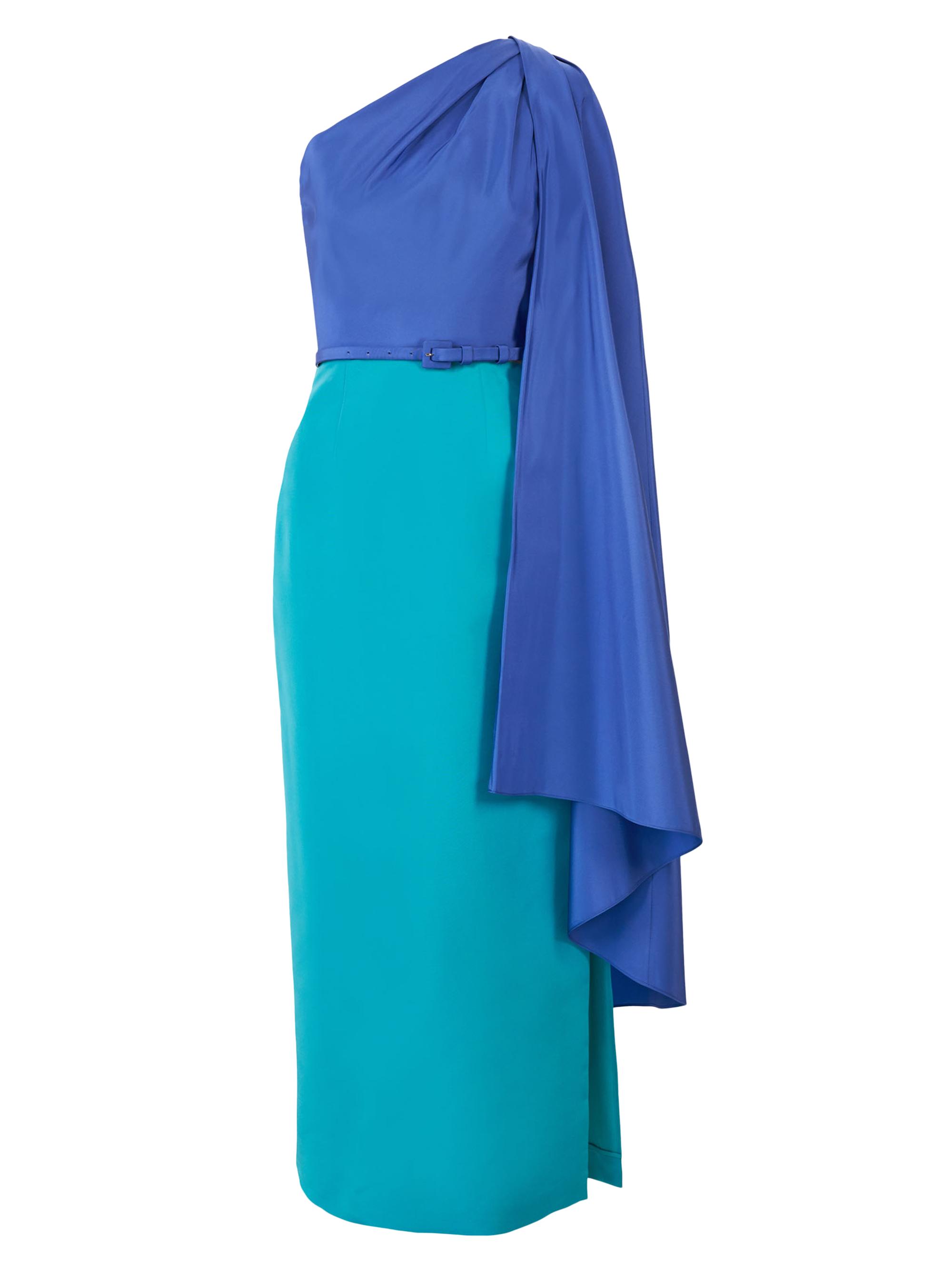 Carolina Herrera Women's Colorblocked Silk Draped Shoulder Sheath Gown - Turquoise Multi