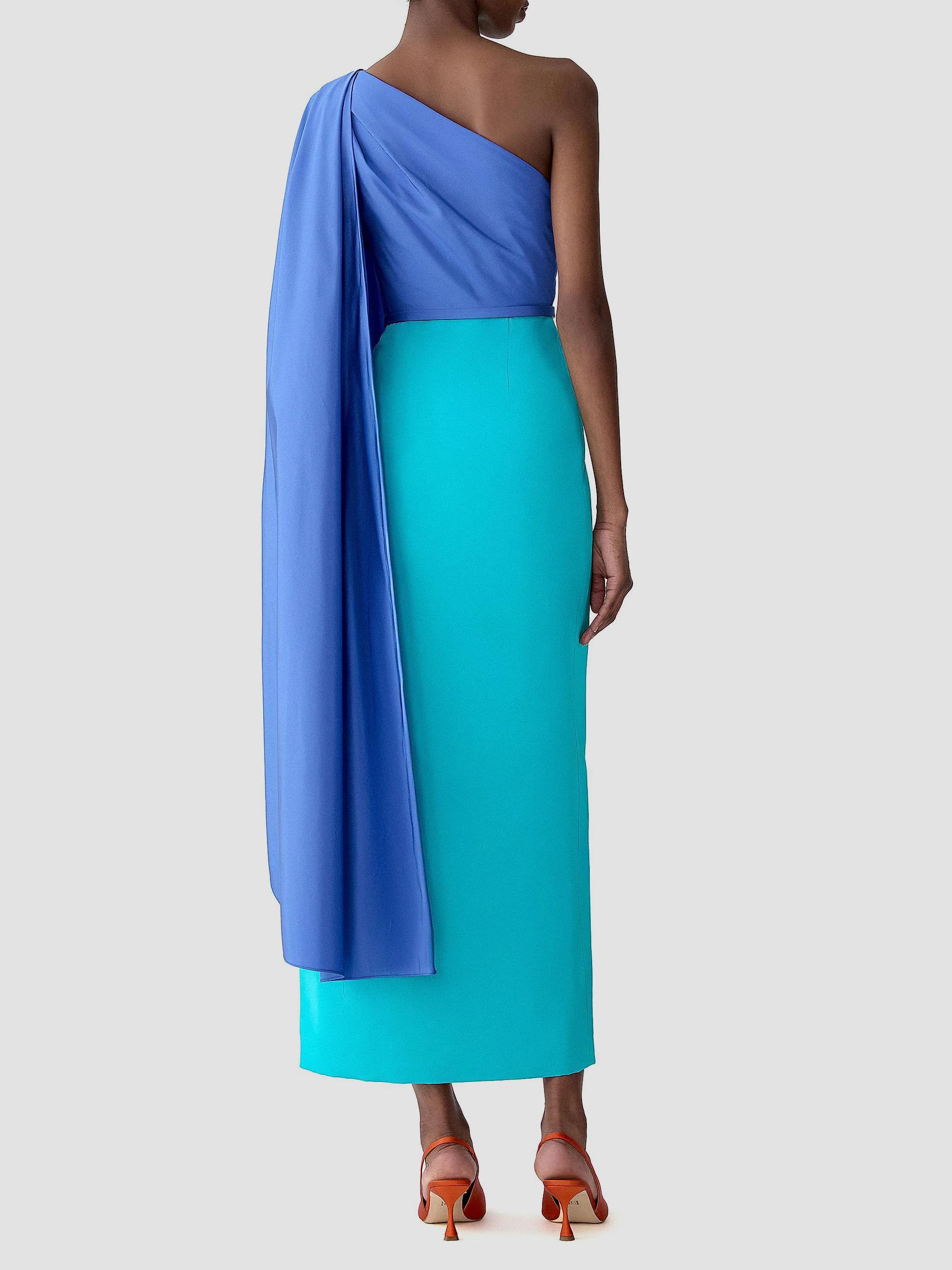 Carolina Herrera Colorblocked Silk Draped Shoulder Sheath Gown | Saks ...