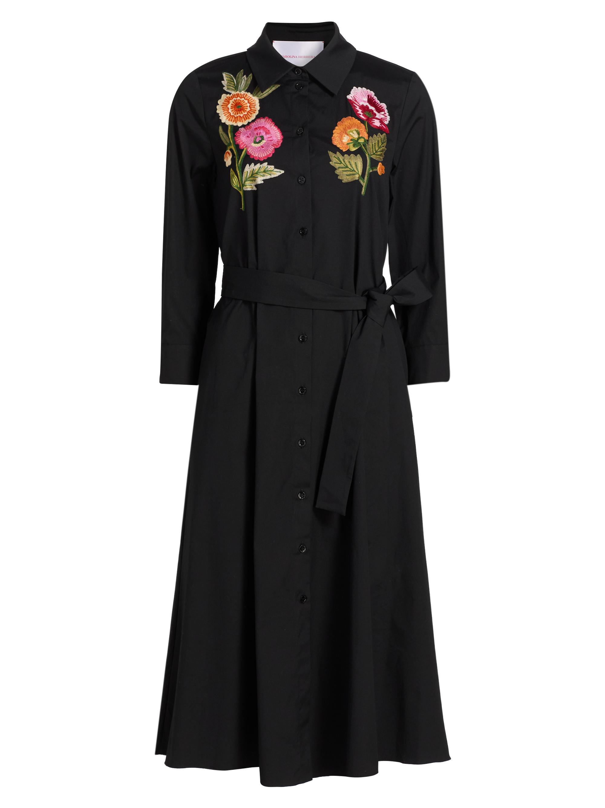 Carolina Herrera Women's Floral Embroidered Cotton-Blend Shirtdress - Black Multi