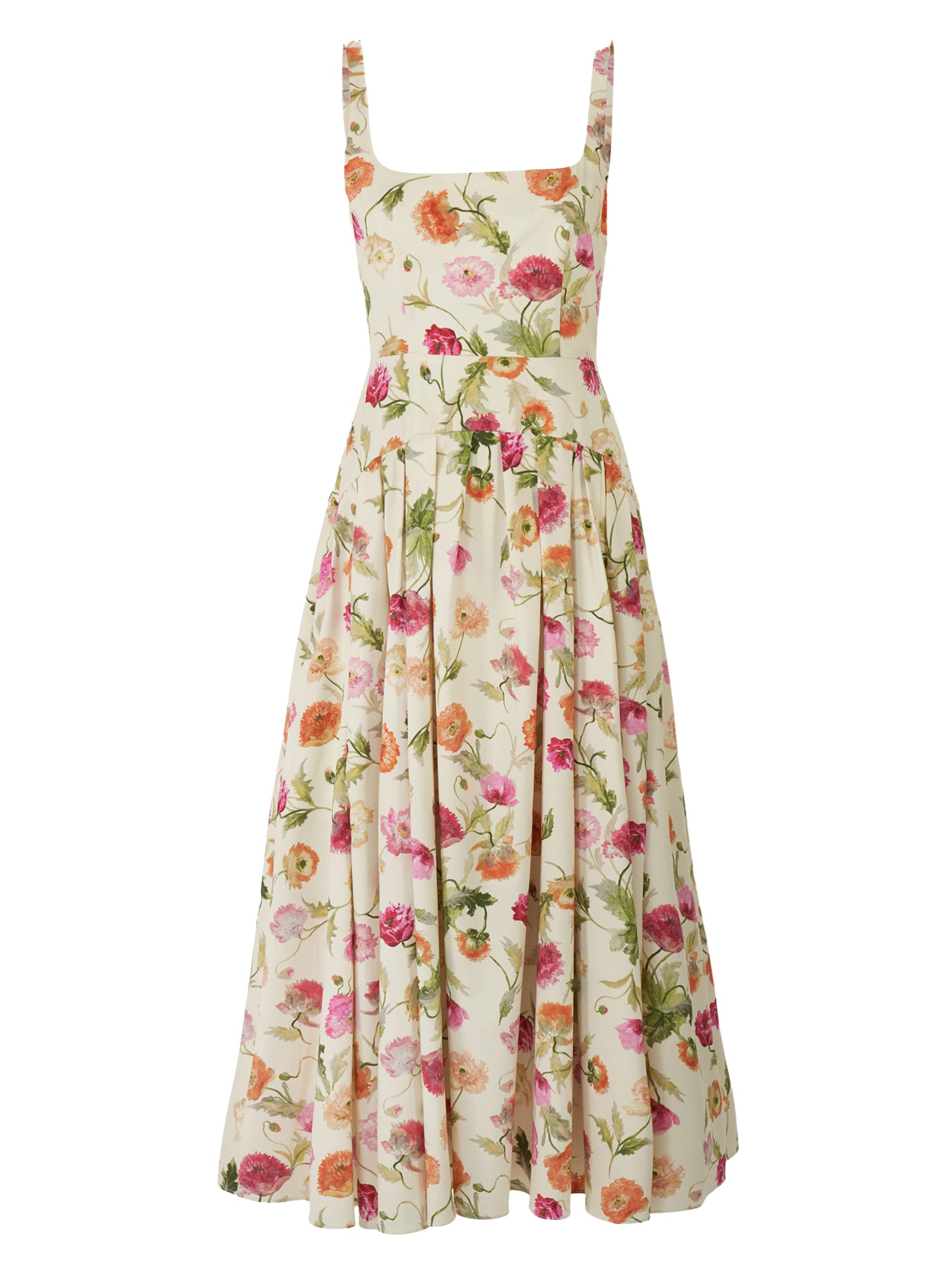Floral Stretch Cotton Dropped-Waist Midi-Dress