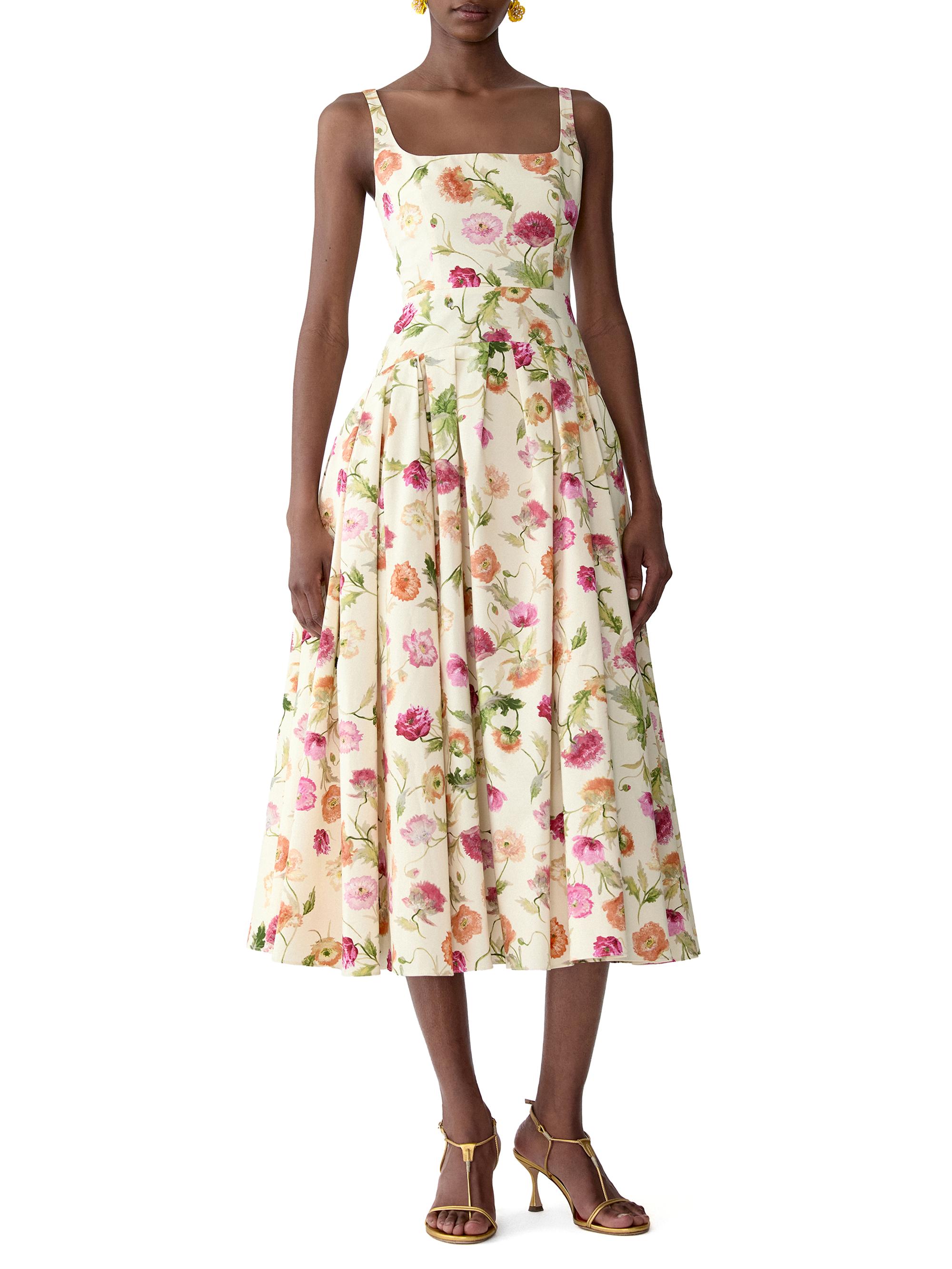 floral stretch cotton midi dress Hand Block Printed Cotton Midi Dress