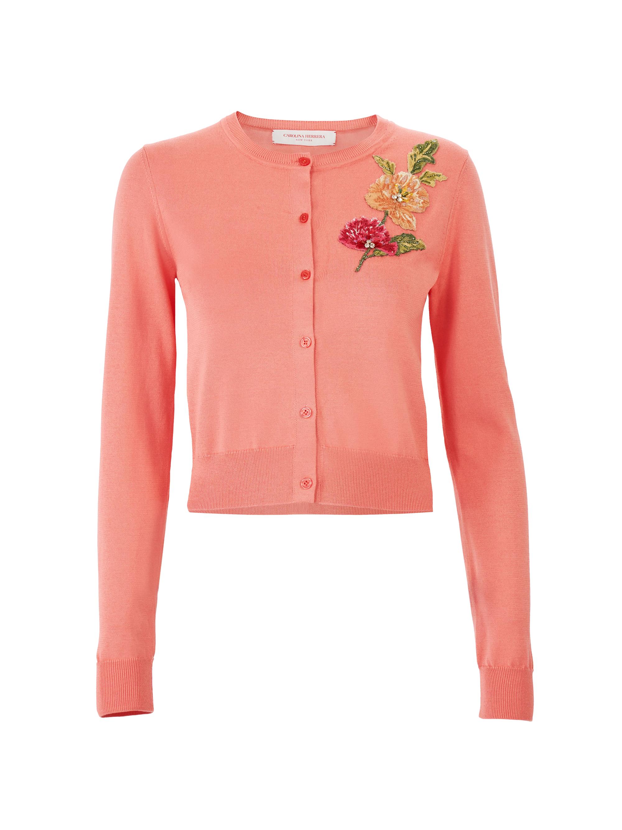 Carolina Herrera Women's Floral Embroidered Silk-Cotton Cardigan - Sunset Multi