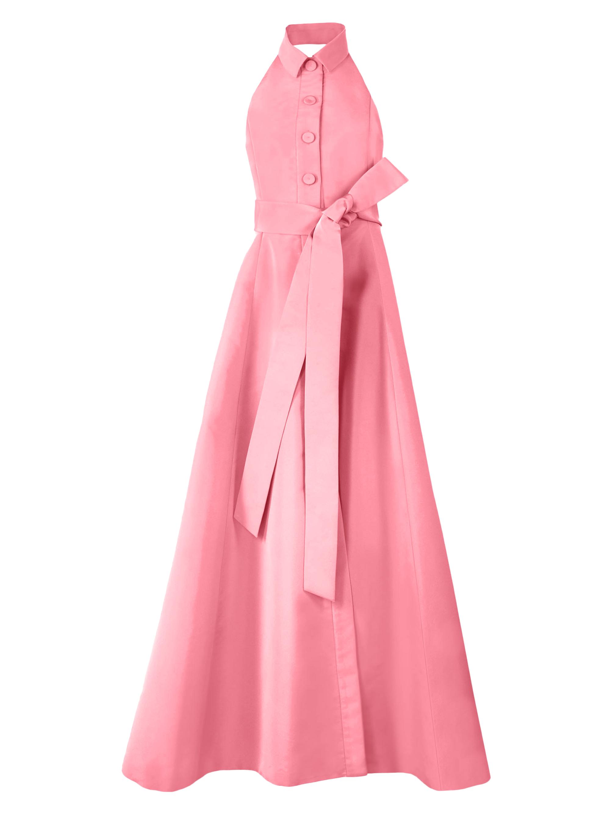 Collared Halter Silk A-Line Gown
