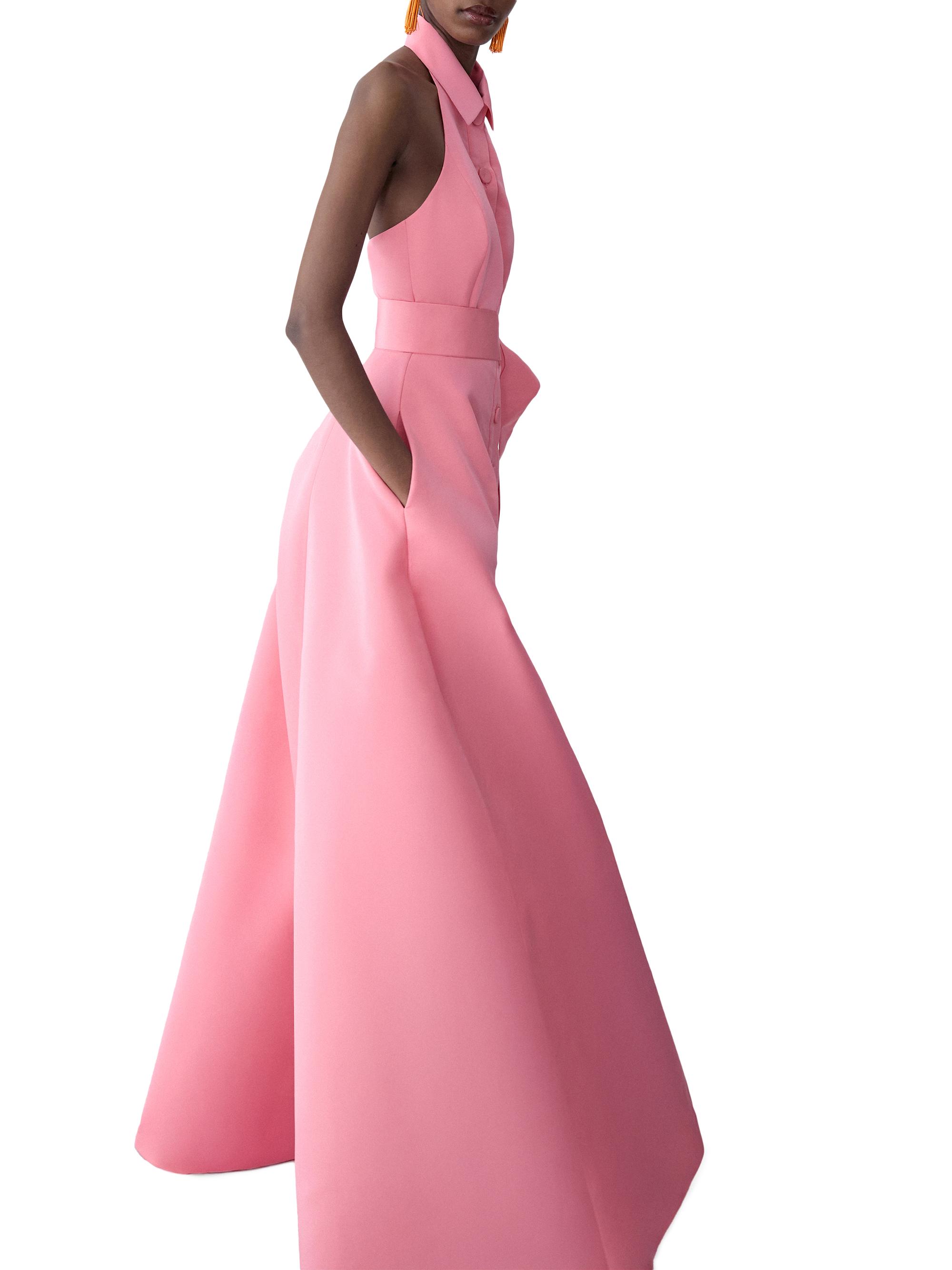 Carolina Herrera Collared Halter Silk A-Line Gown | Saks Fifth Avenue