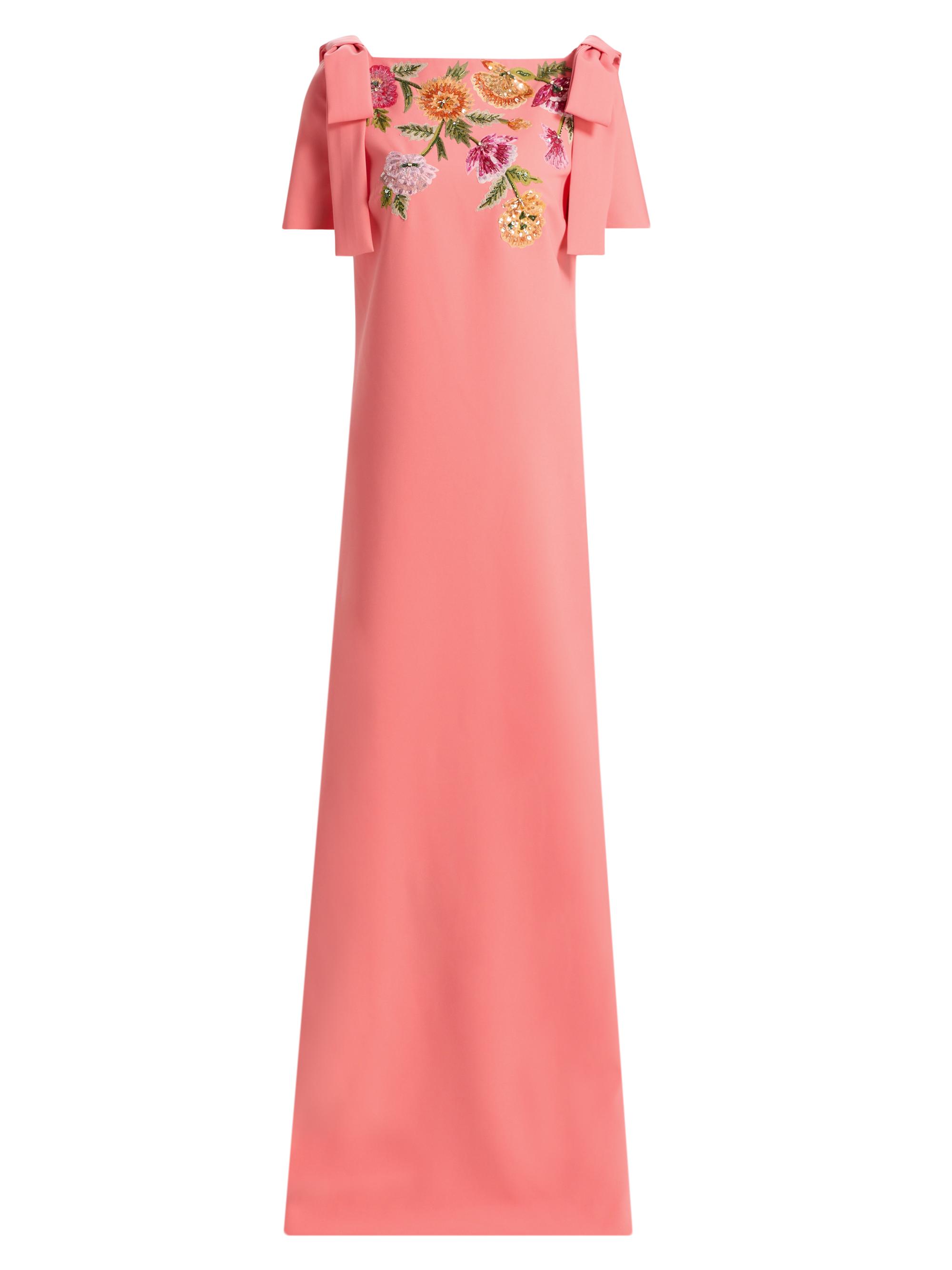 Floral-Embroidered Column Gown