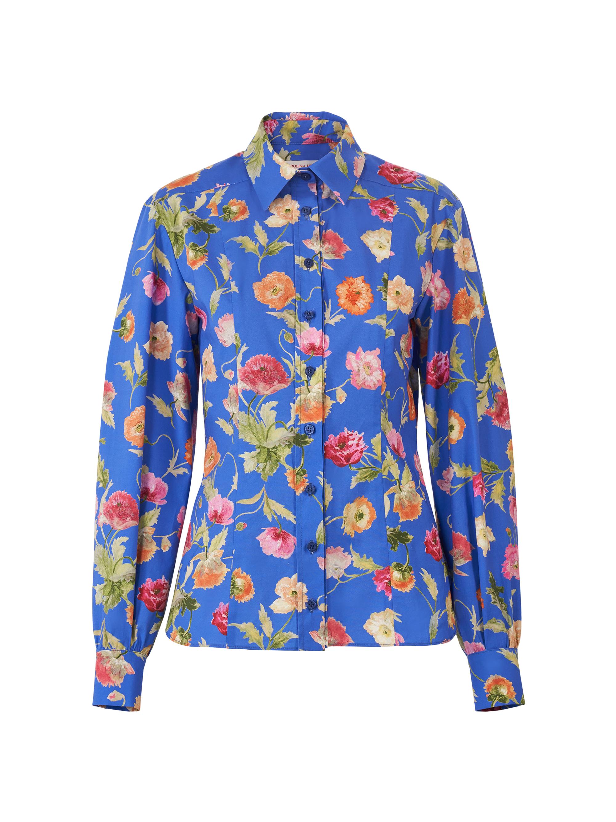 Carolina Herrera Women's Floral Stretch-Cotton Button-Front Shirt - Bluebell Multi