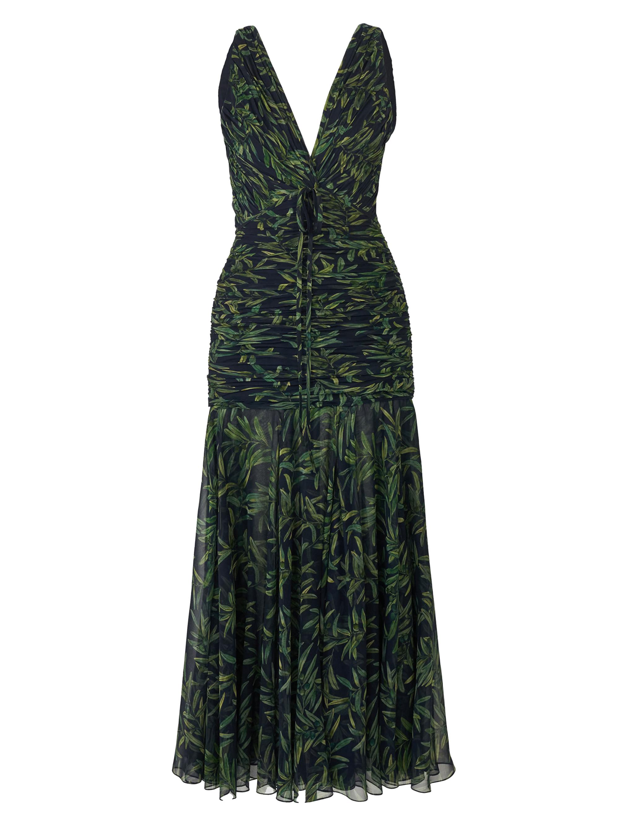 Carolina Herrera Women's Gathered V-Neck Midi-Dress - Midnight Multi