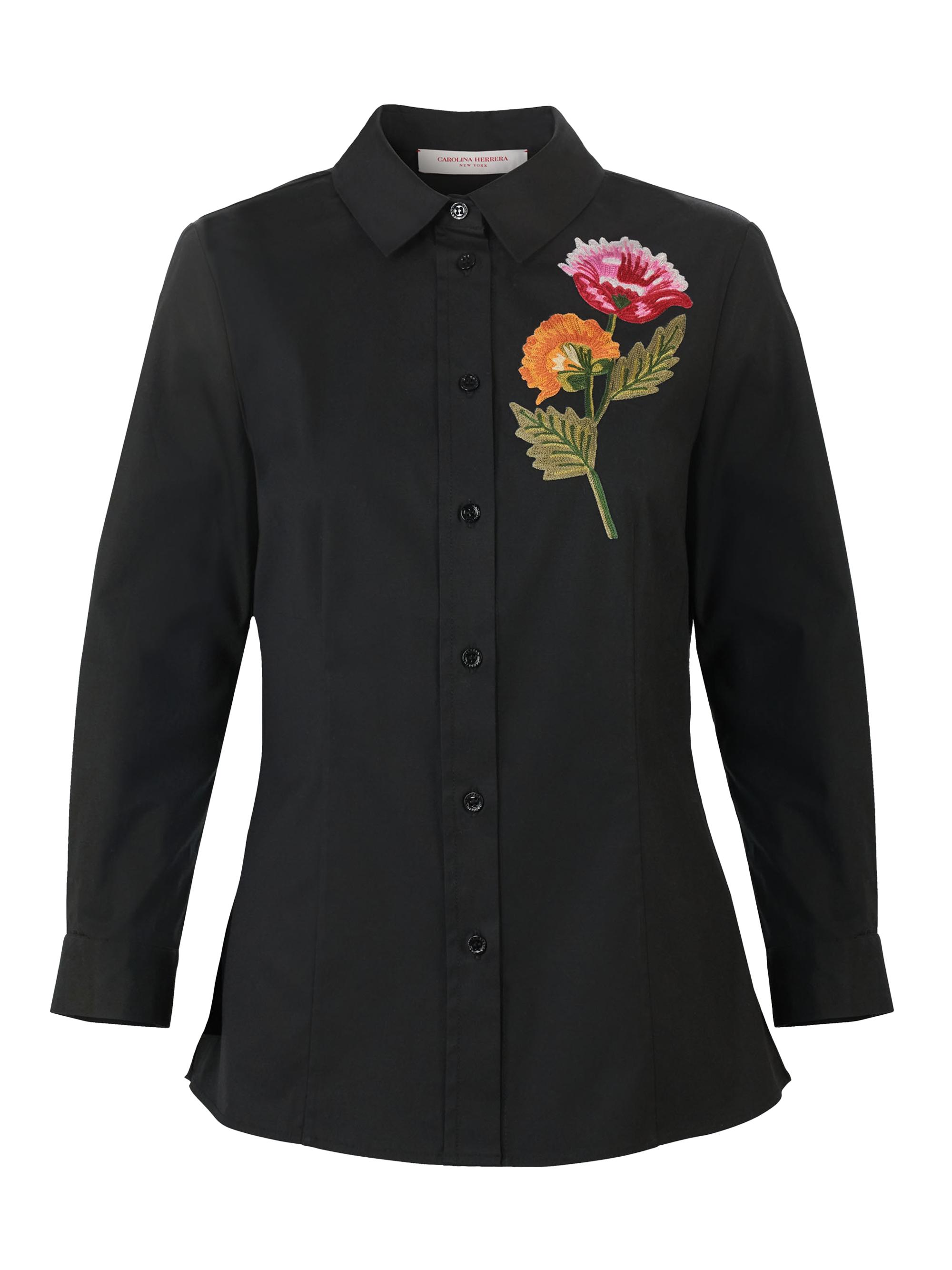 Carolina Herrera Women's Icon Embroidered Cotton-Blend Shirt - Black Multi