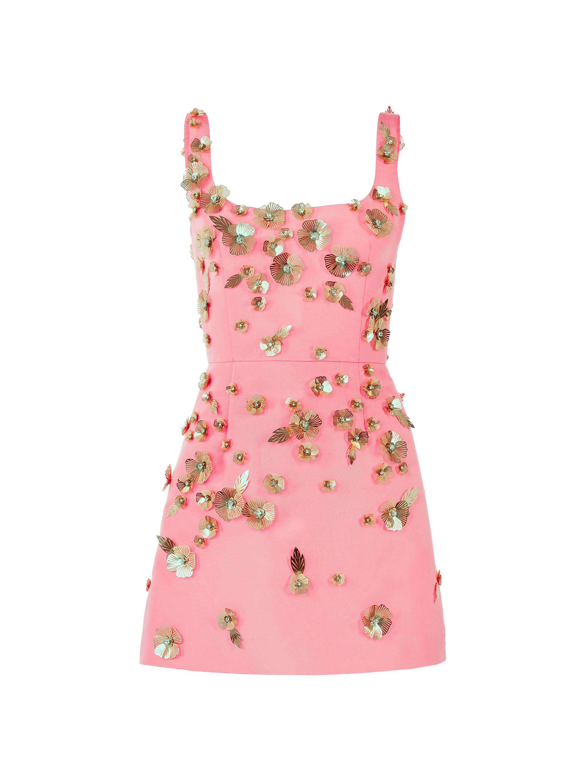 Floral Embellished Thin-Strap Silk Minidress