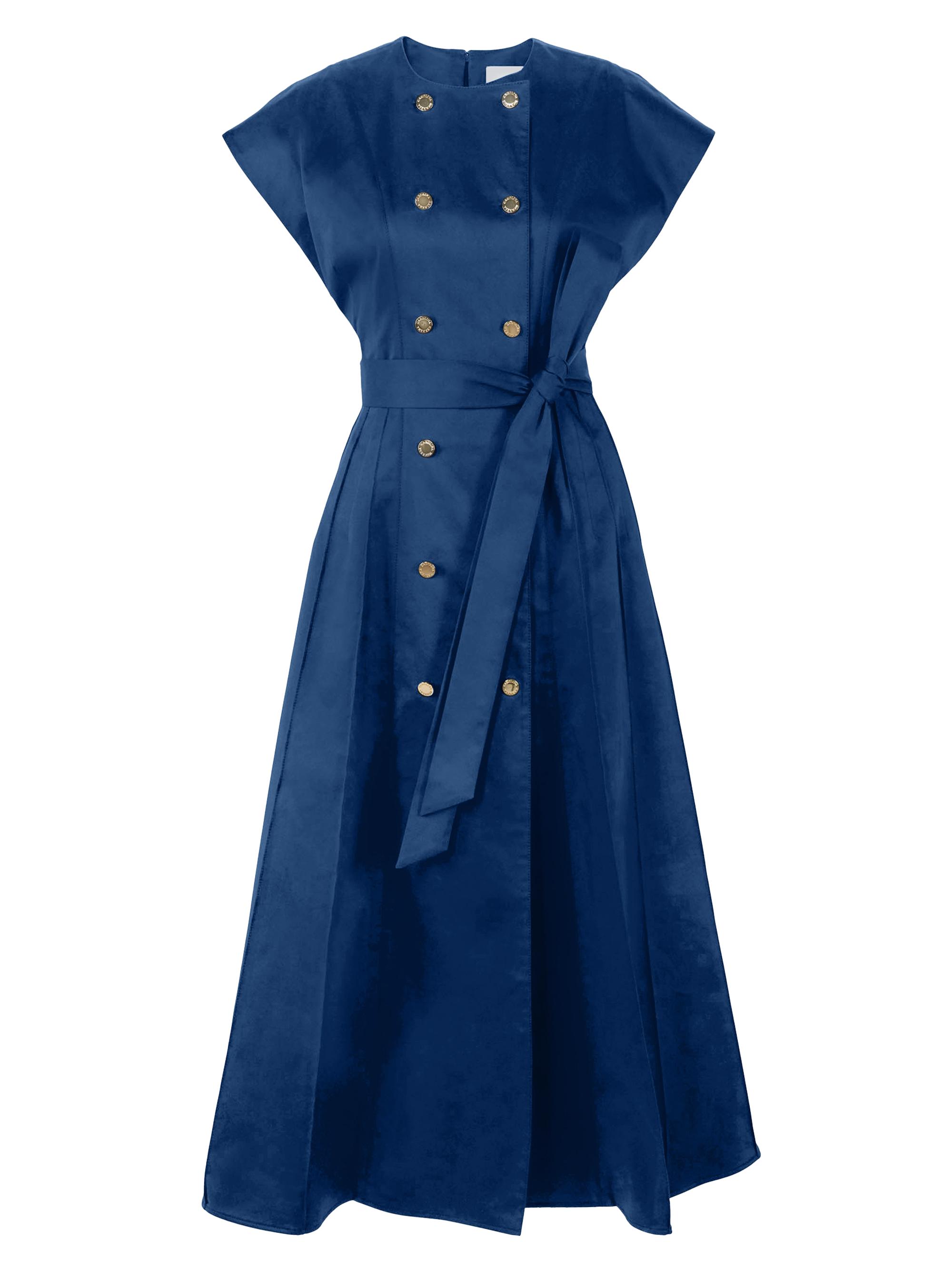 Carolina Herrera Women's Double-Breasted & Belted Stretch-Cotton A-Line Midi-Dress - Midnight