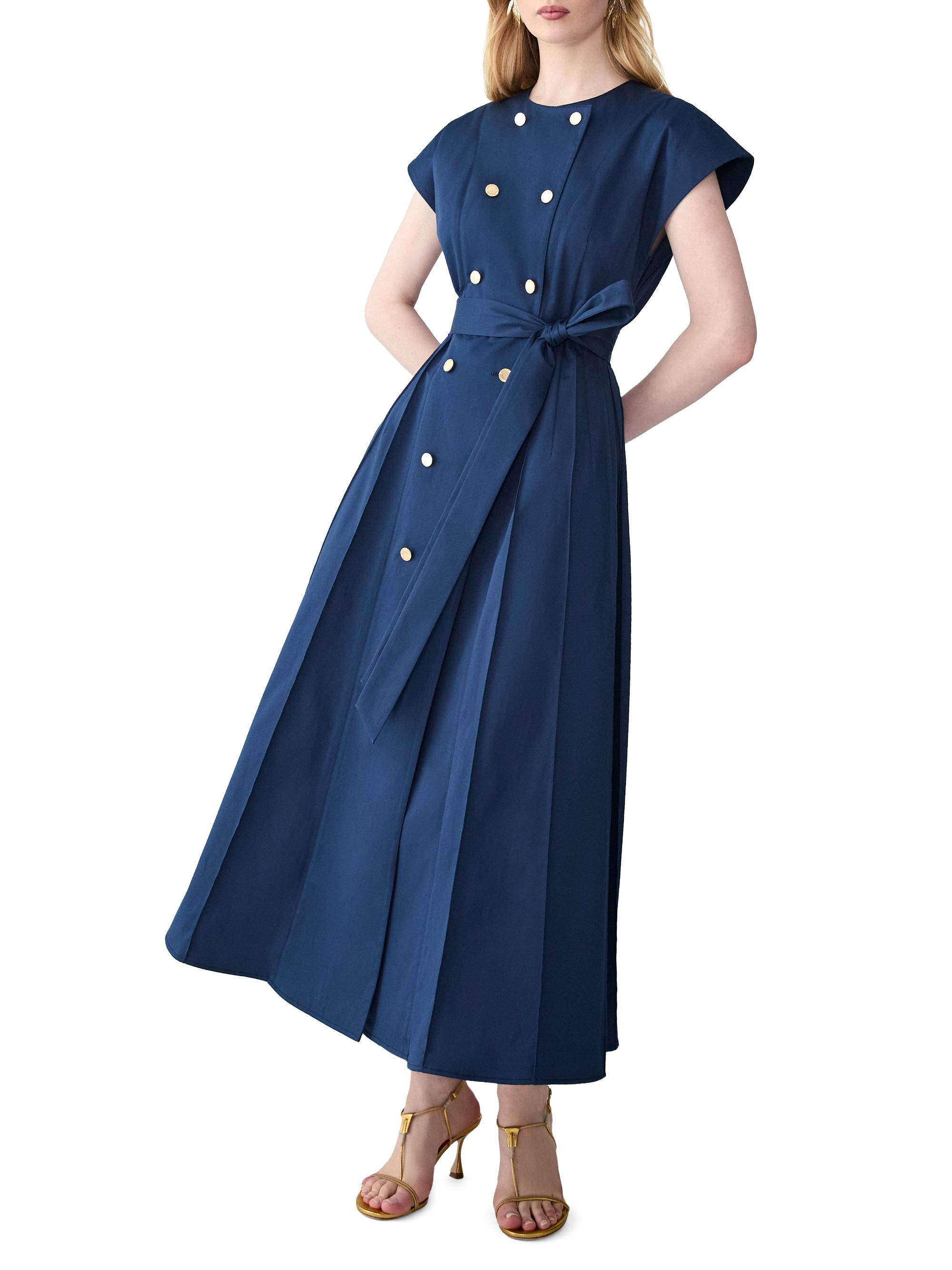Carolina Herrera Double-Breasted & Belted Stretch-Cotton A-Line Midi-Dress  | Saks Fifth Avenue