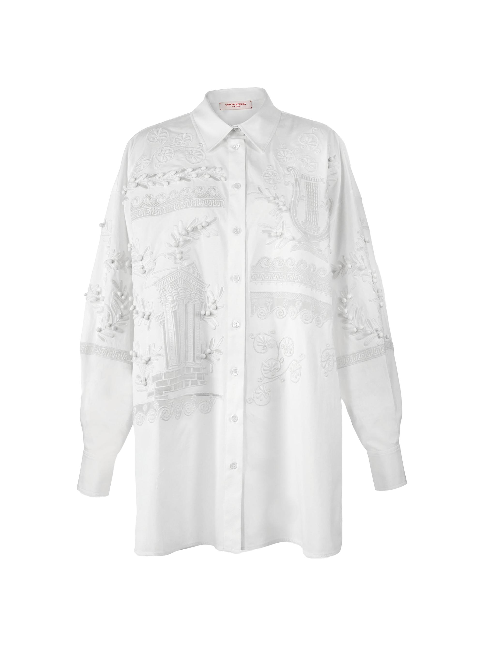 Carolina Herrera Women's Embroidered Oversized Button-Front Top - White
