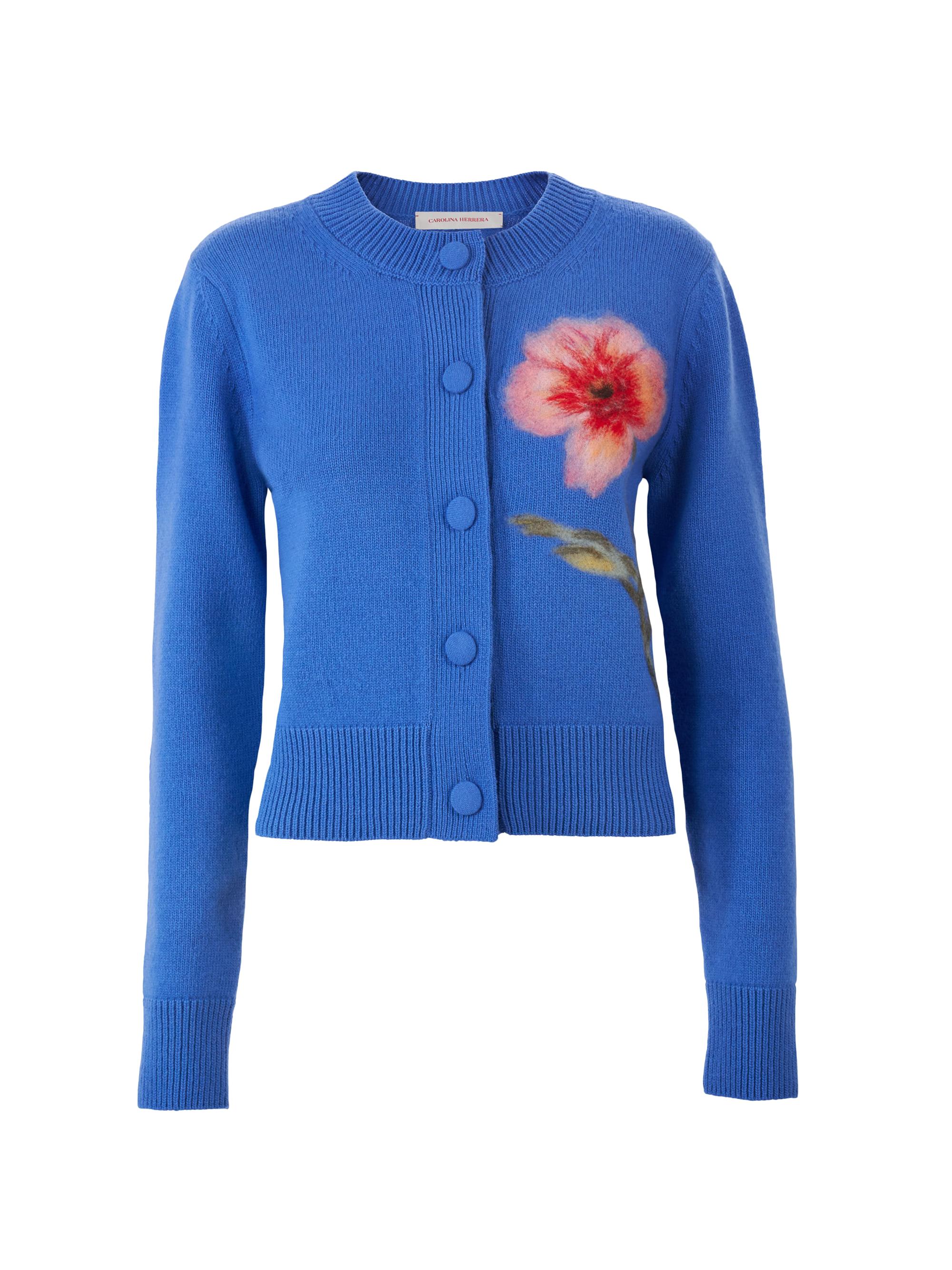 Carolina Herrera Women's Floral Long-Sleeve Wool Cardigan - Bluebell Multi